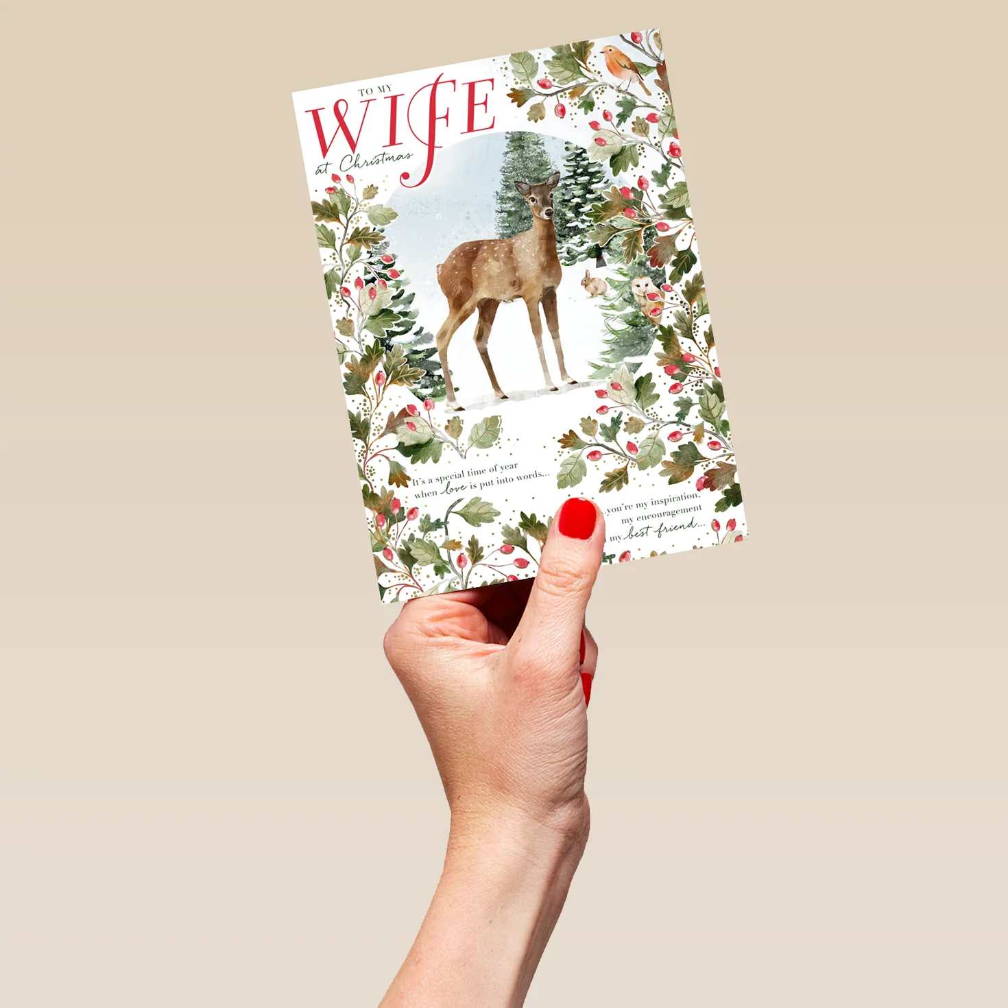 Personalised Wife Traditional Woodland Scene Deer Christmas Card - Image 5