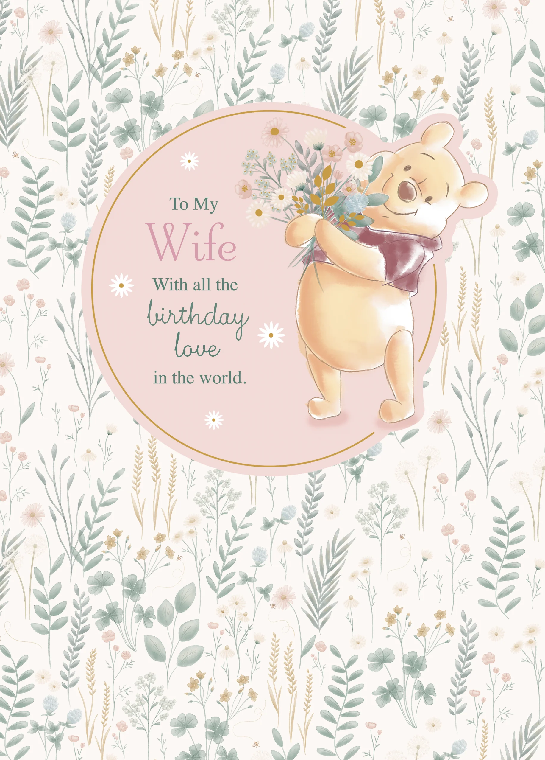 Personalised Wife White Floral Winnie the Pooh Birthday Card