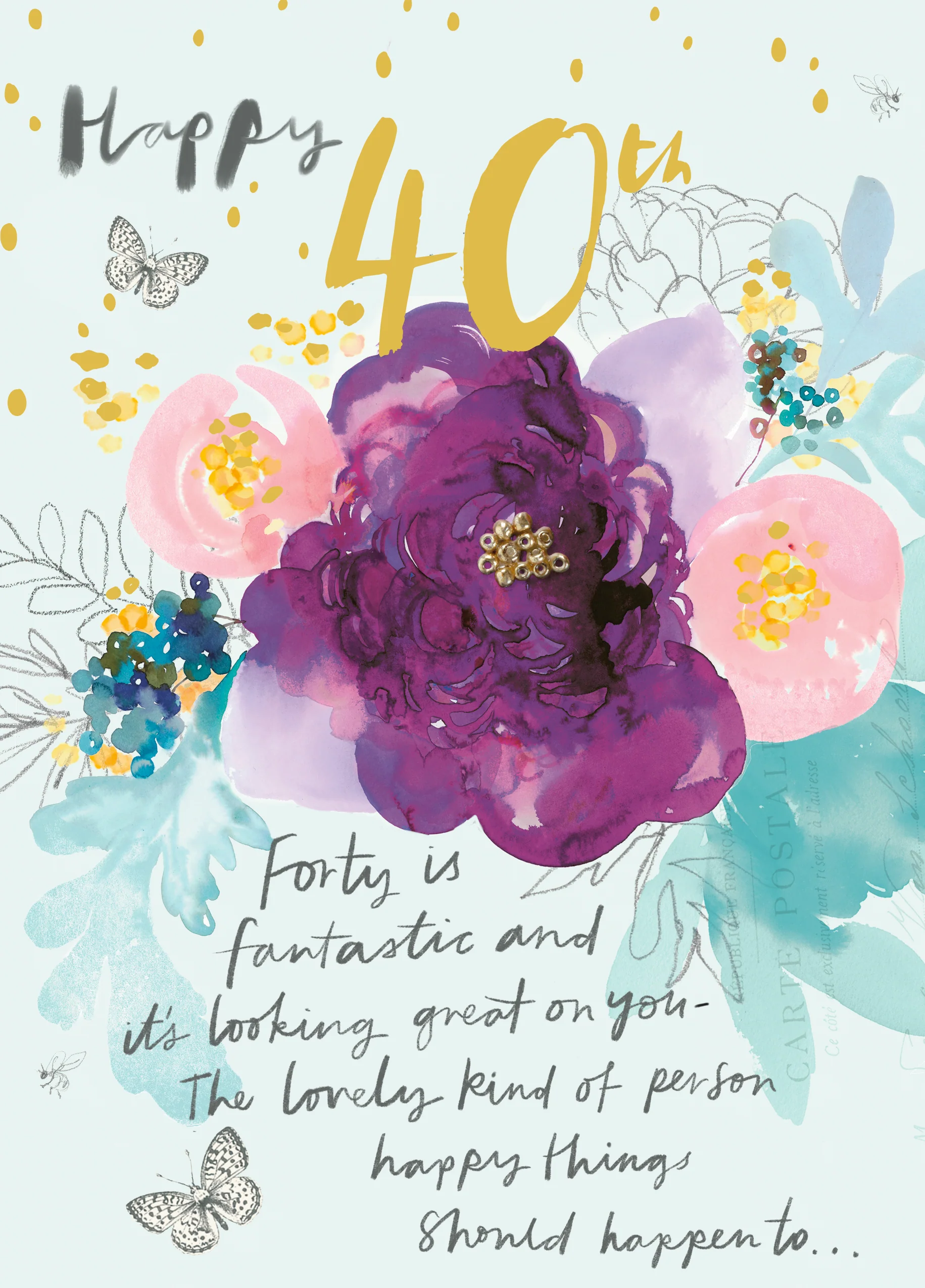 Personalised Willow Bouquet 40th Birthday Card