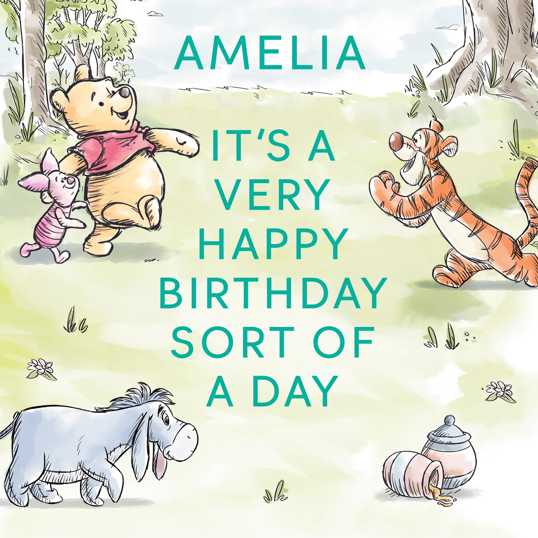 Personalised Winnie the Pooh & Friends Birthday Card
