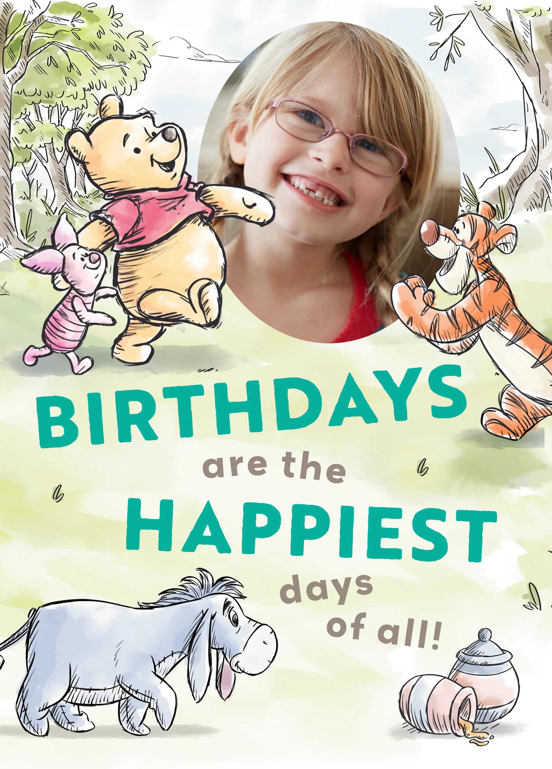 Personalised Winnie the Pooh & Gang Photo Upload Birthday Card