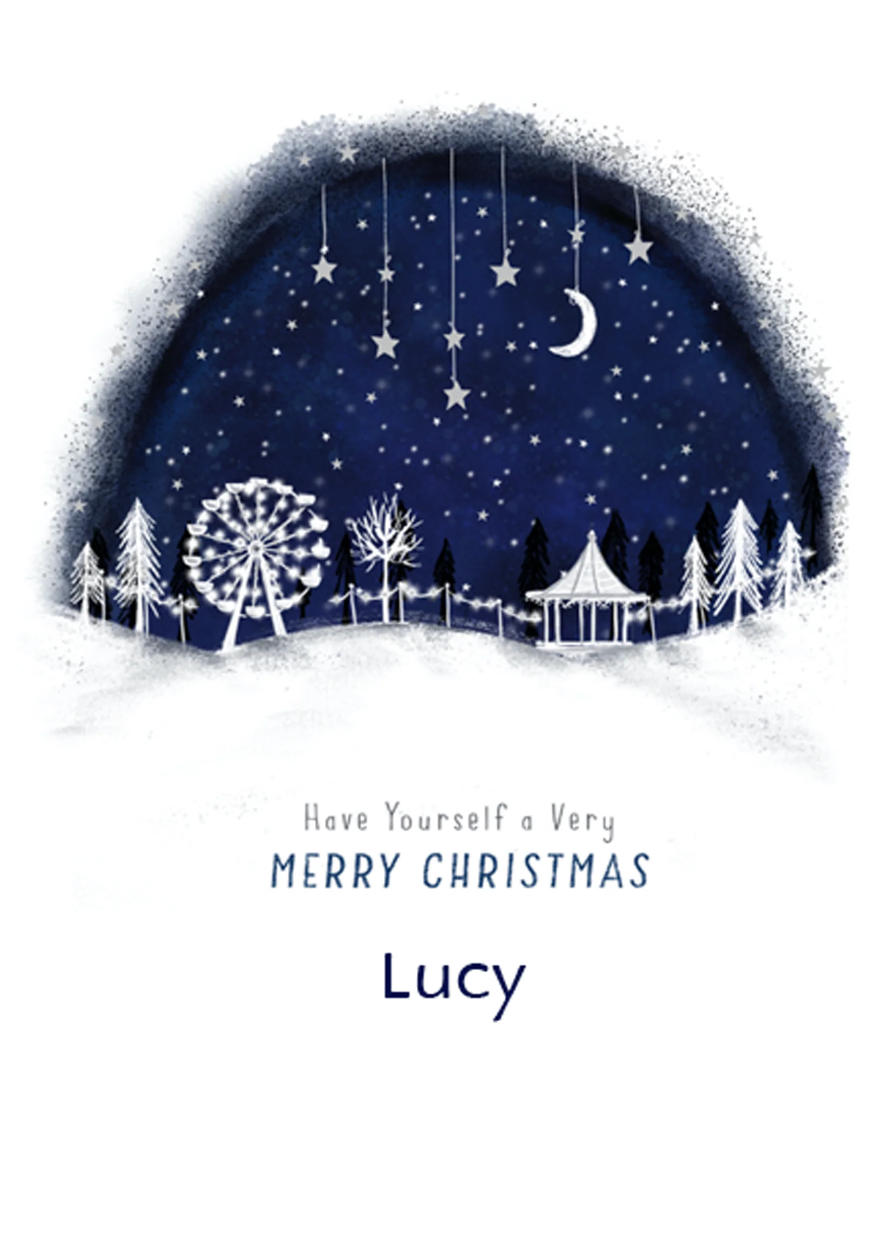 Personalised Winter Snowy Night Sky Christmas Card for Her