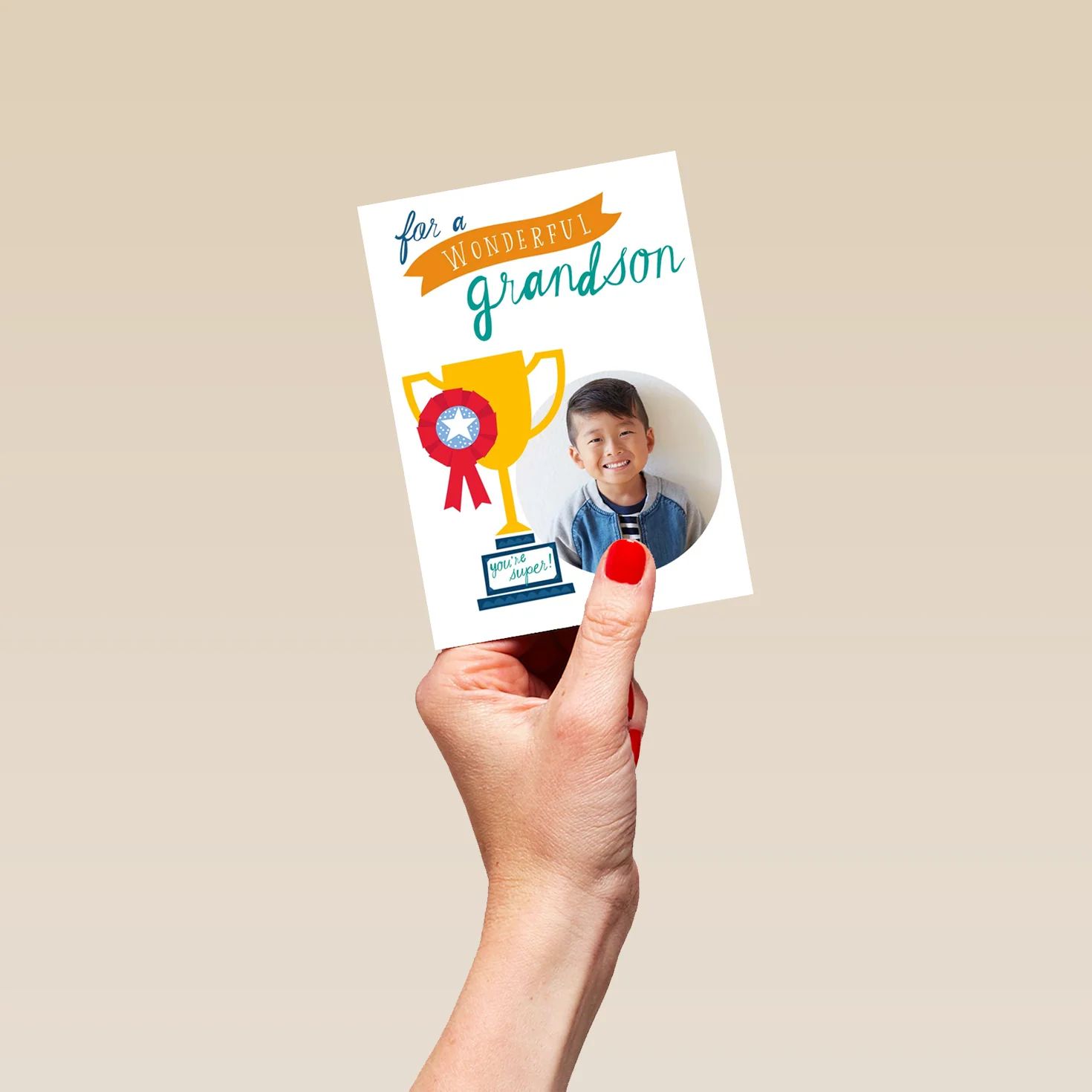 Personalised Wonderful Grandson Trophy Photo Card - Image 4