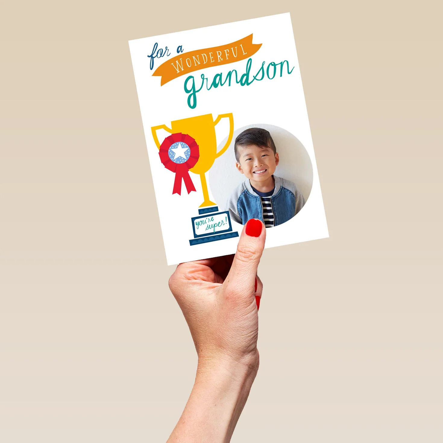 Personalised Wonderful Grandson Trophy Photo Card - Image 5