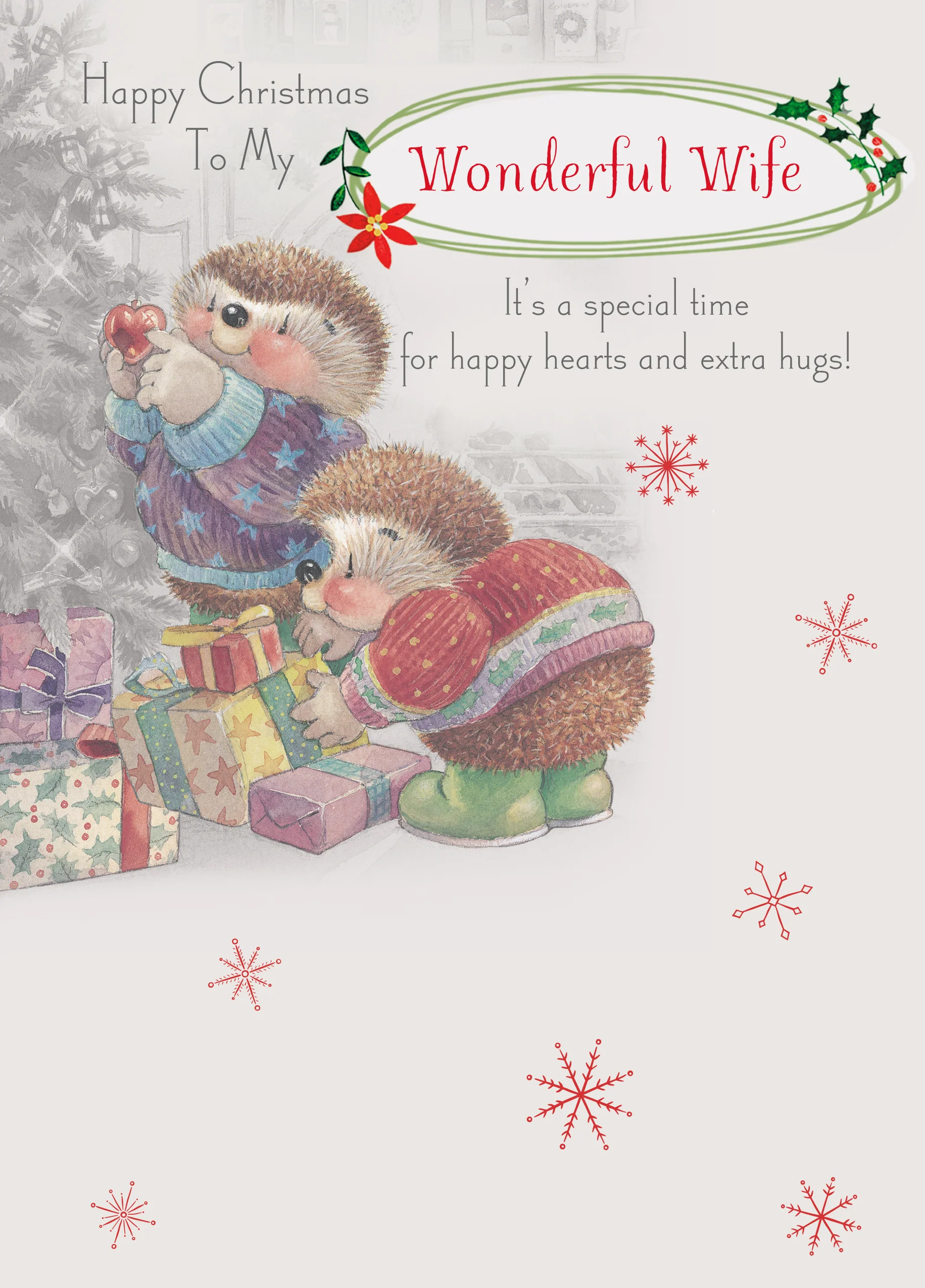 Personalised Wonderful Wife Hearts And Hugs Christmas Card
