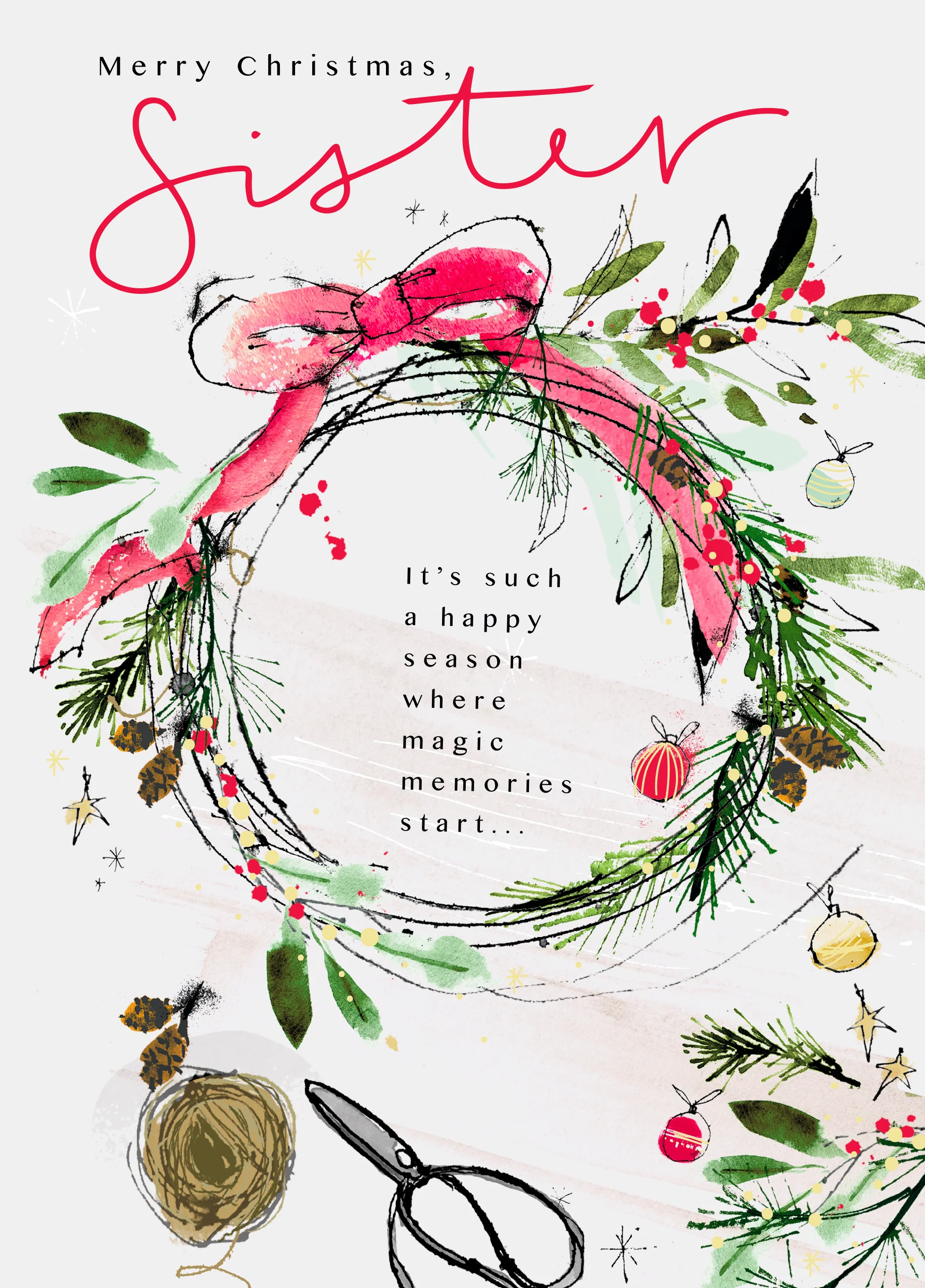 Personalised Wreath Christmas Card For Sister