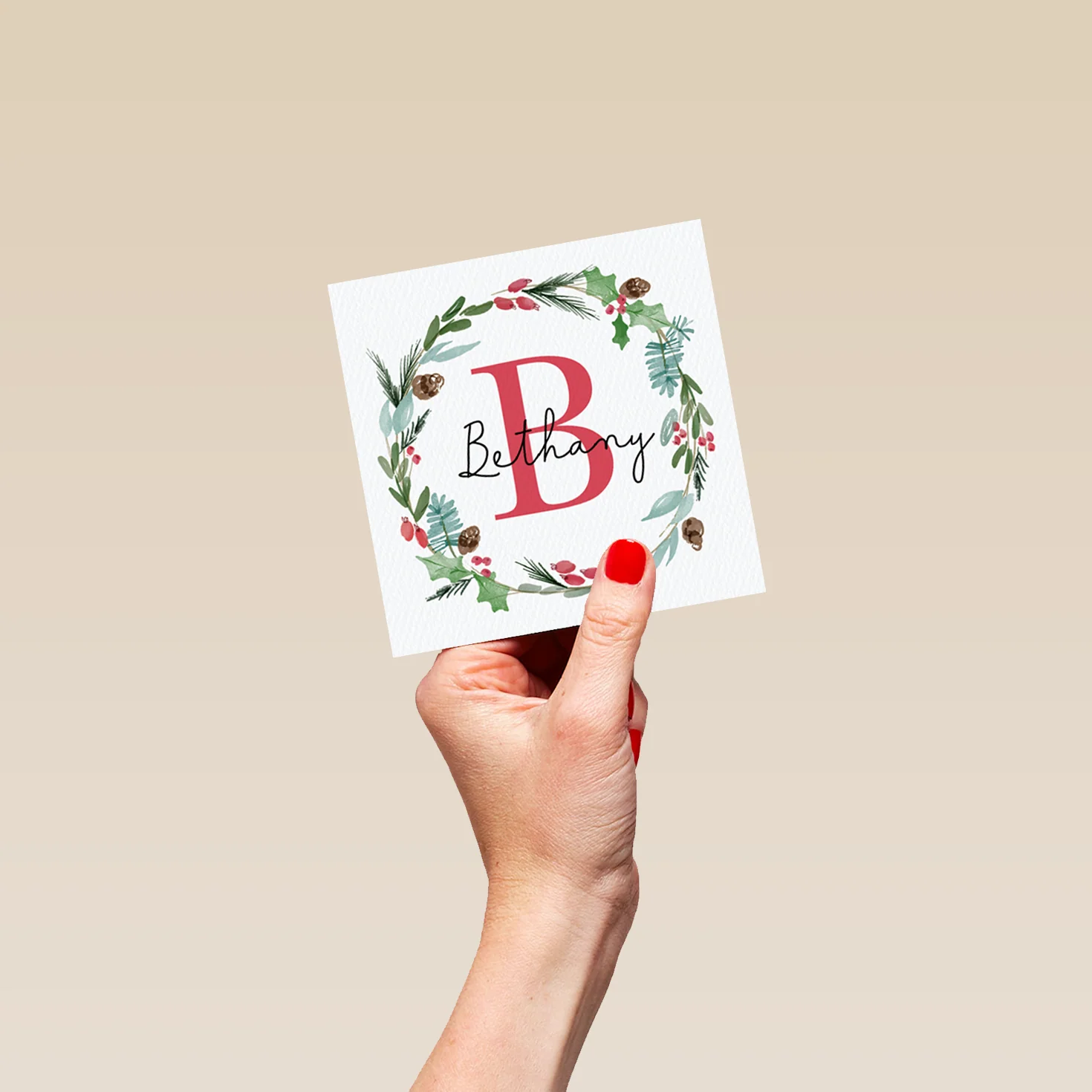 Personalised Wreath Monogram Letter B Christmas Card - Image 4