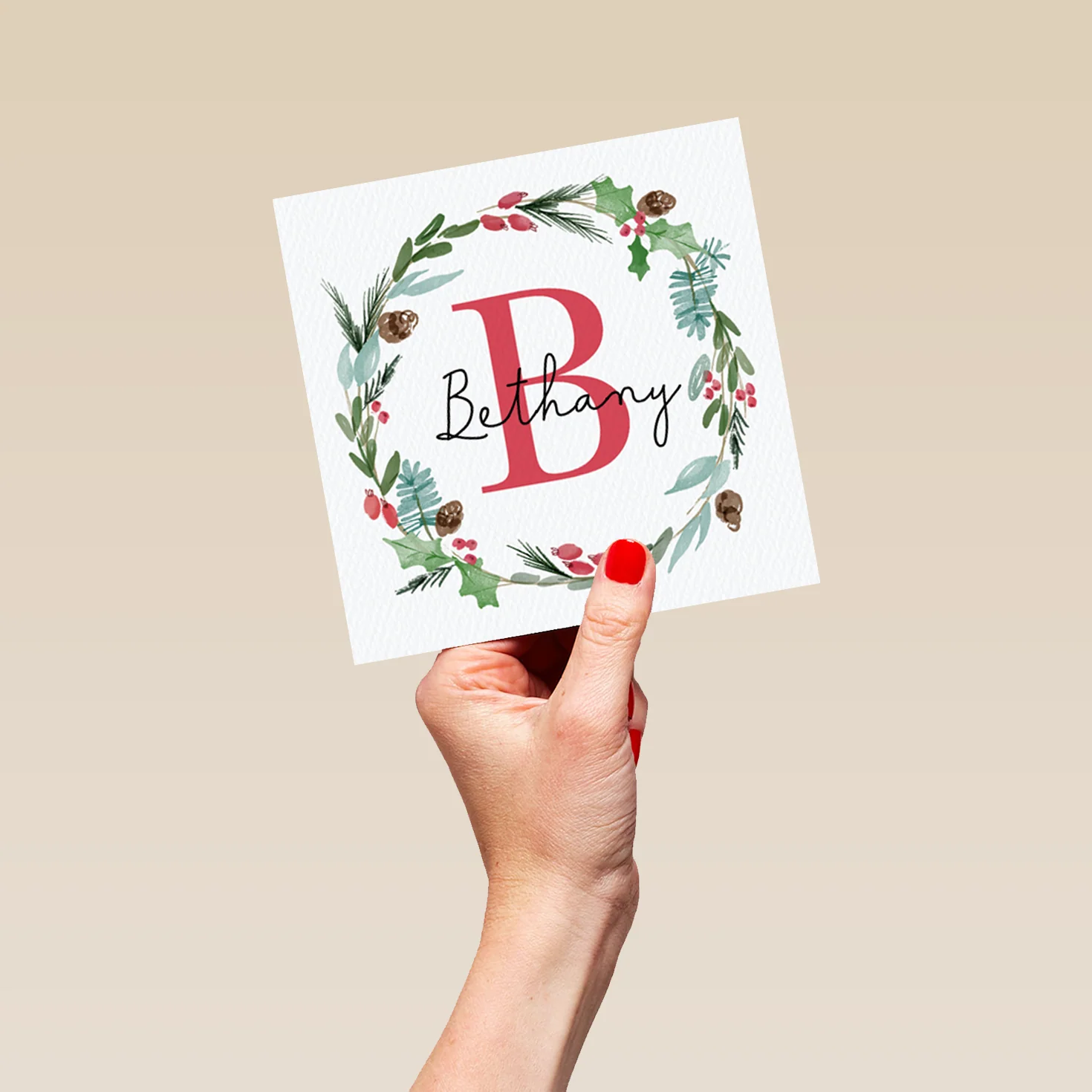 Personalised Wreath Monogram Letter B Christmas Card - Image 5