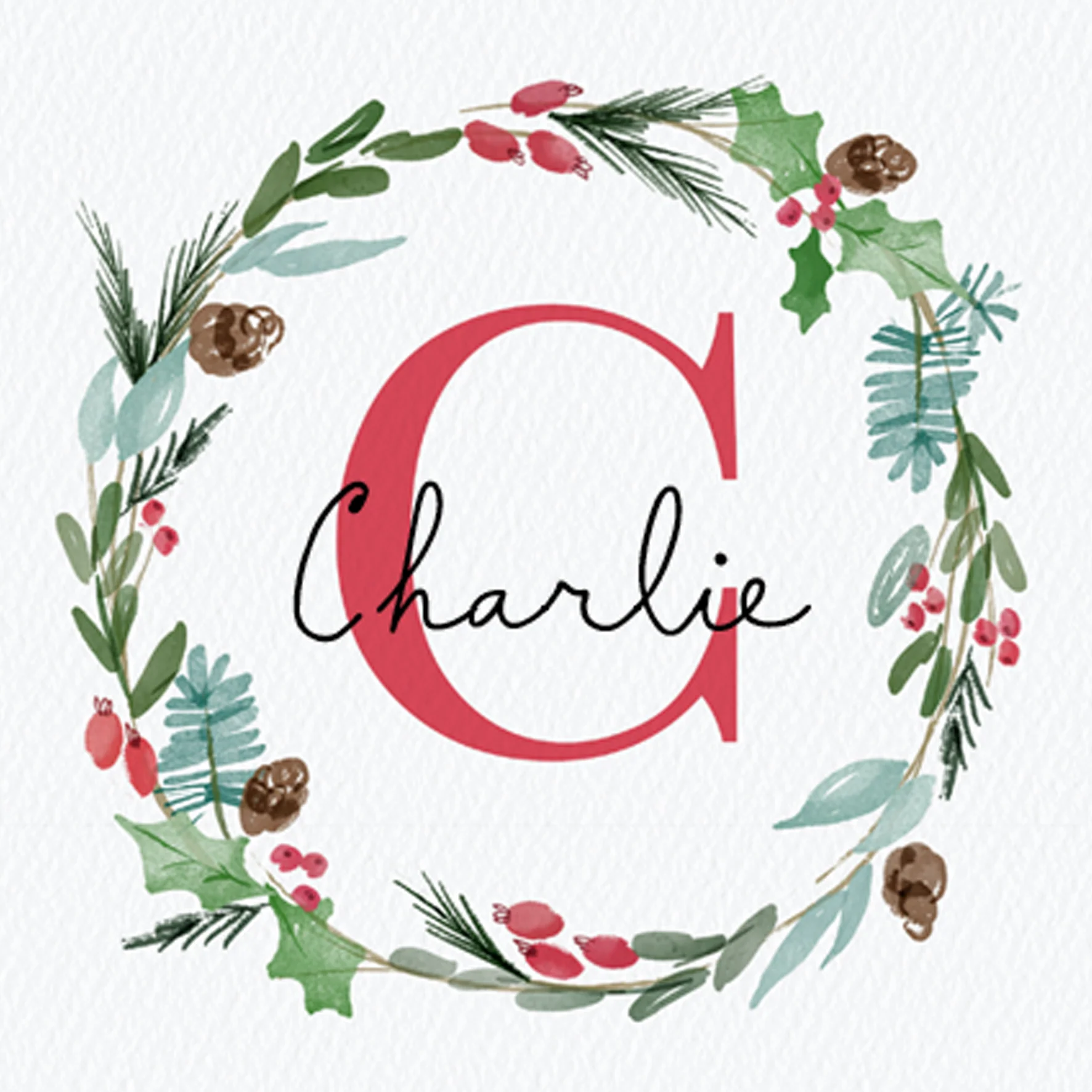 Personalised Wreath Monogram Letter C Christmas Card