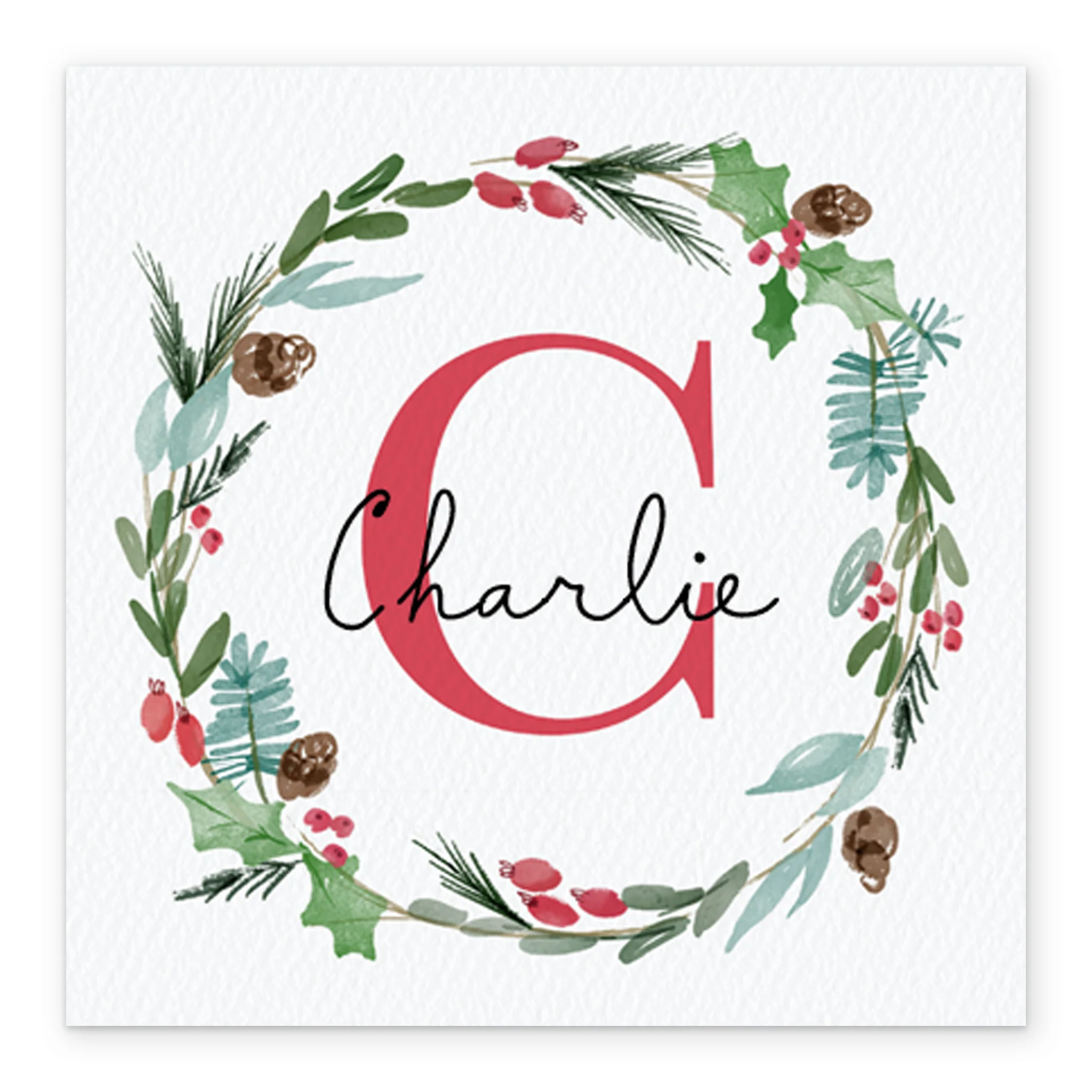Personalised Wreath Monogram Letter C Christmas Card - Image 2