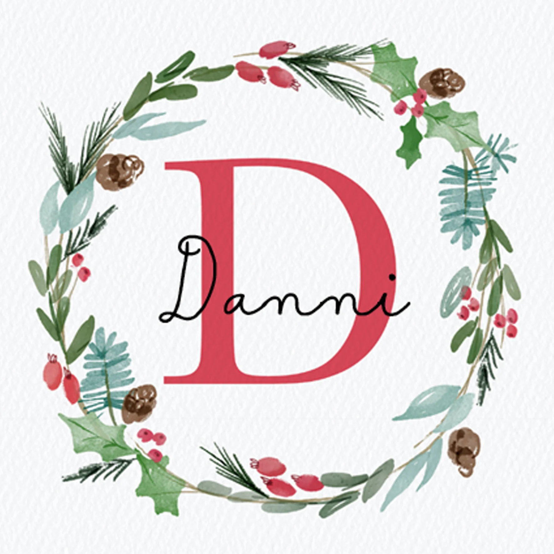 Personalised Wreath Monogram Letter D Christmas Card