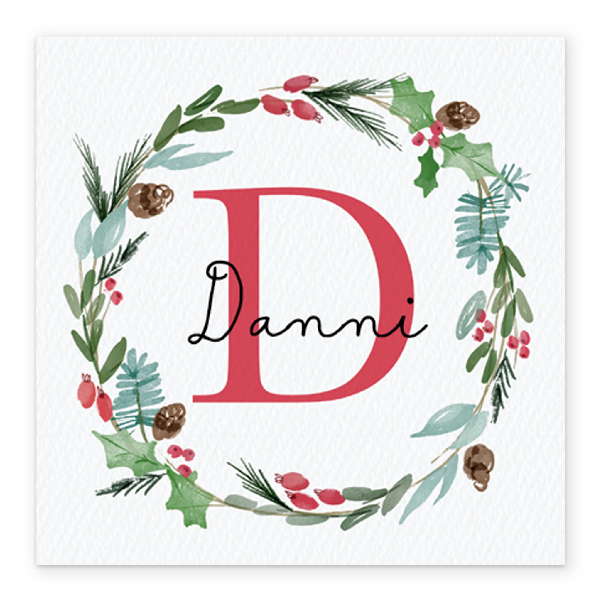 Personalised Wreath Monogram Letter D Christmas Card - Image 2