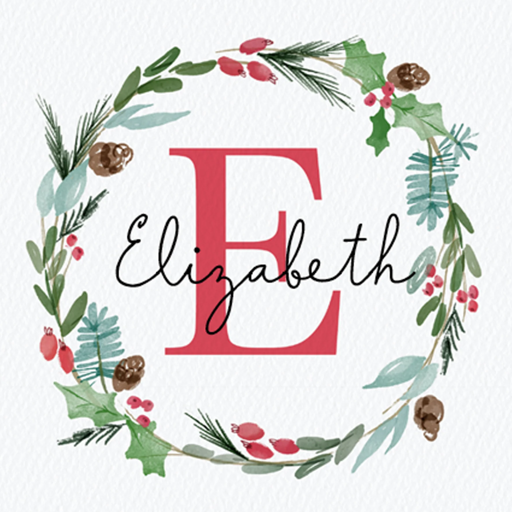 Personalised Wreath Monogram Letter E Christmas Card