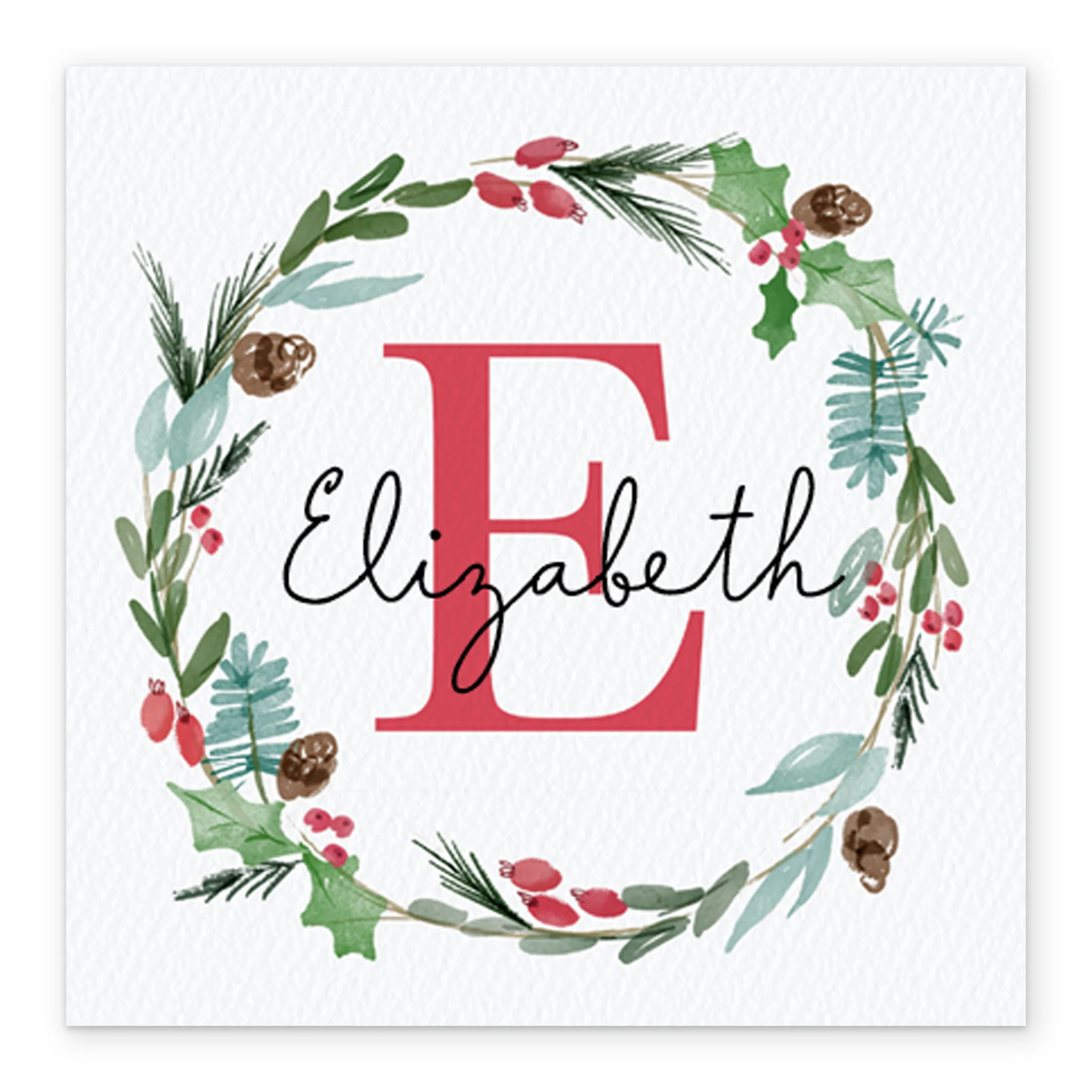 Personalised Wreath Monogram Letter E Christmas Card - Image 2