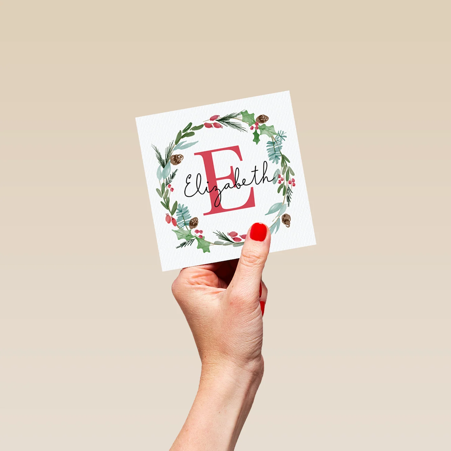 Personalised Wreath Monogram Letter E Christmas Card - Image 4