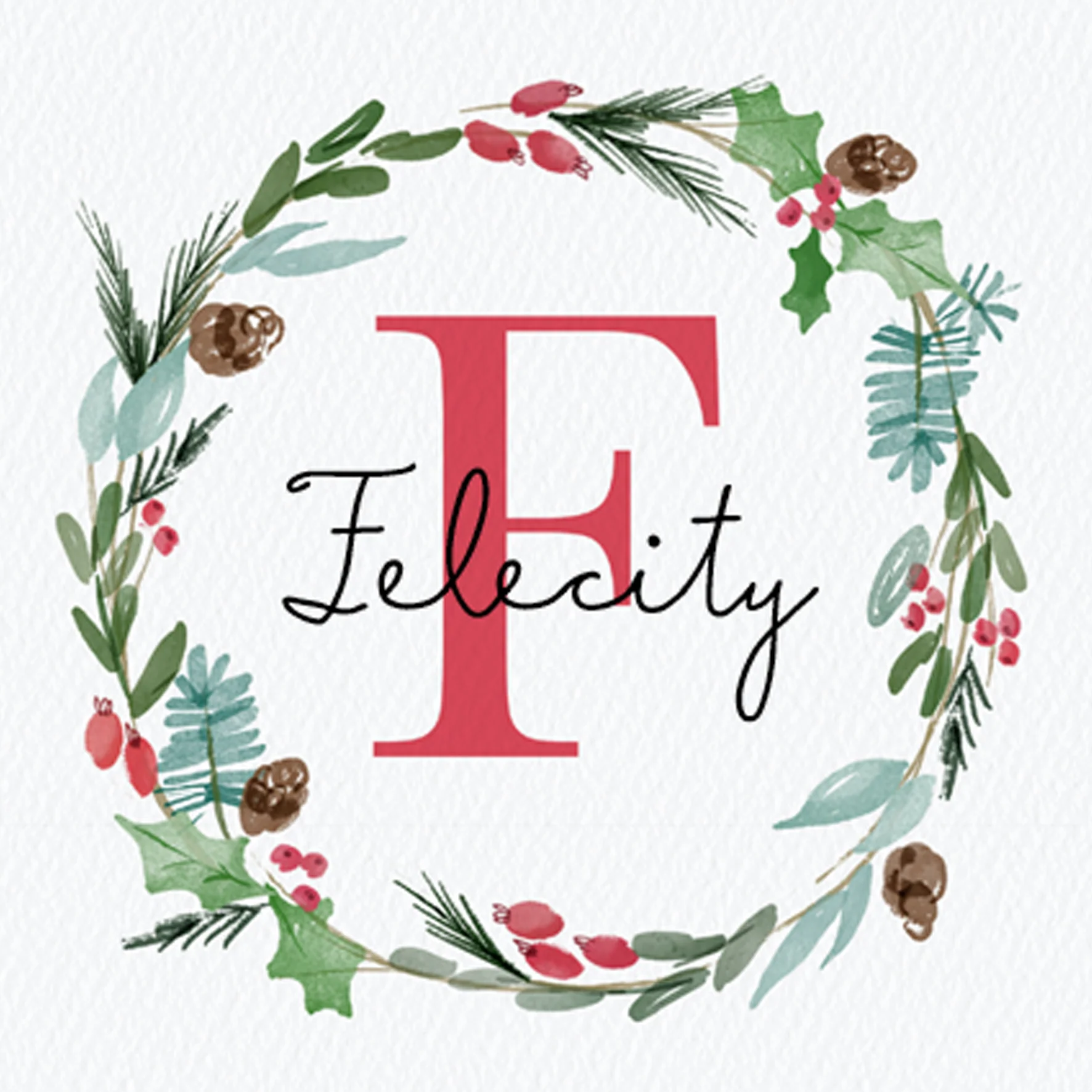 Personalised Wreath Monogram Letter F Christmas Card