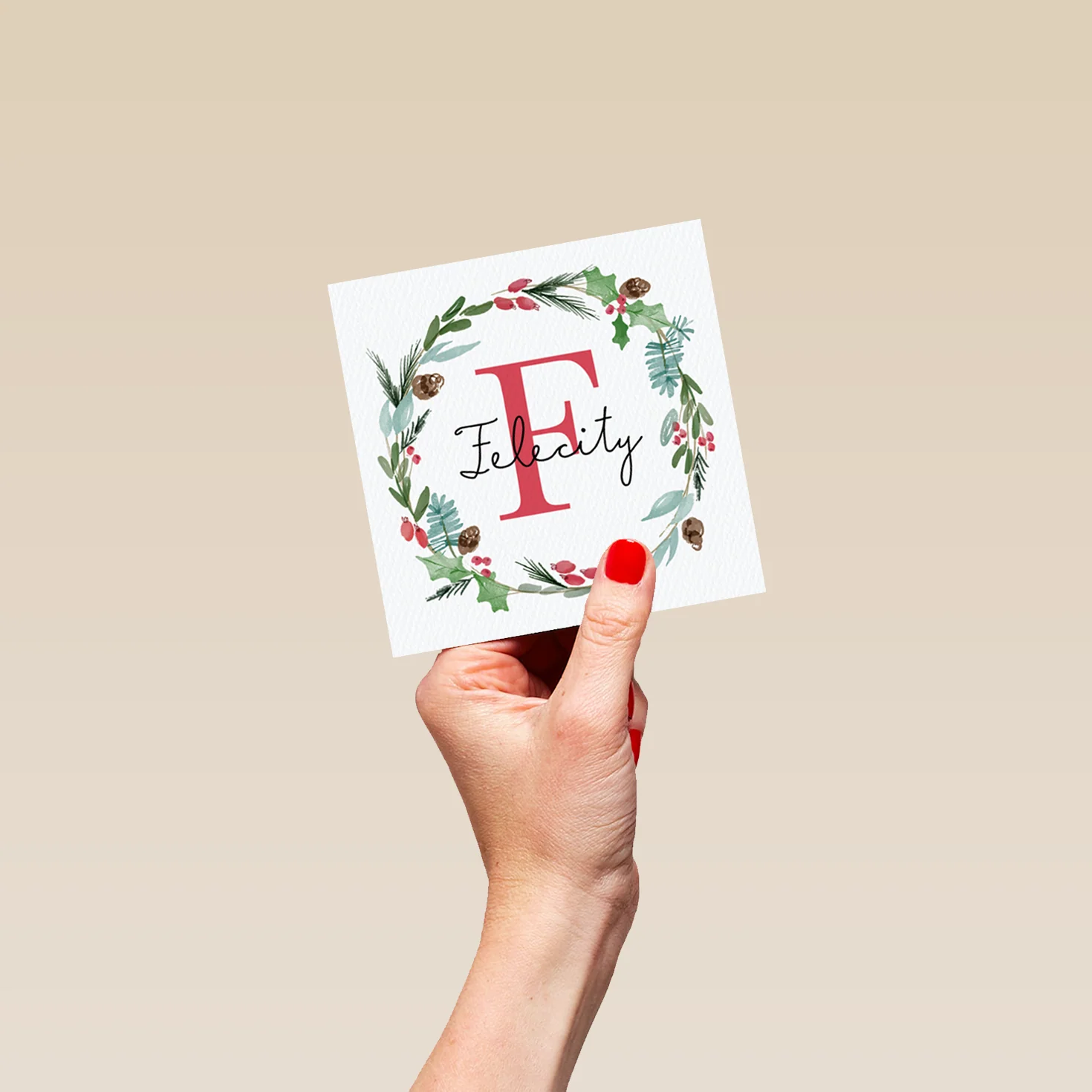 Personalised Wreath Monogram Letter F Christmas Card - Image 4
