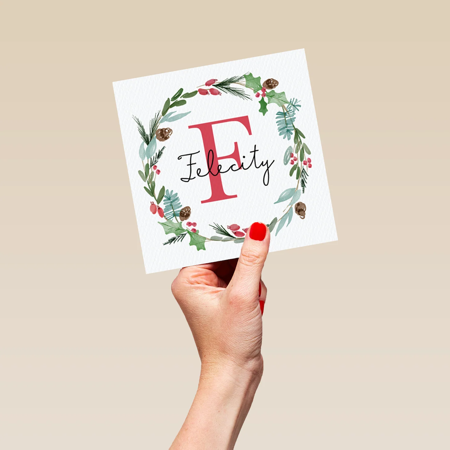 Personalised Wreath Monogram Letter F Christmas Card - Image 5