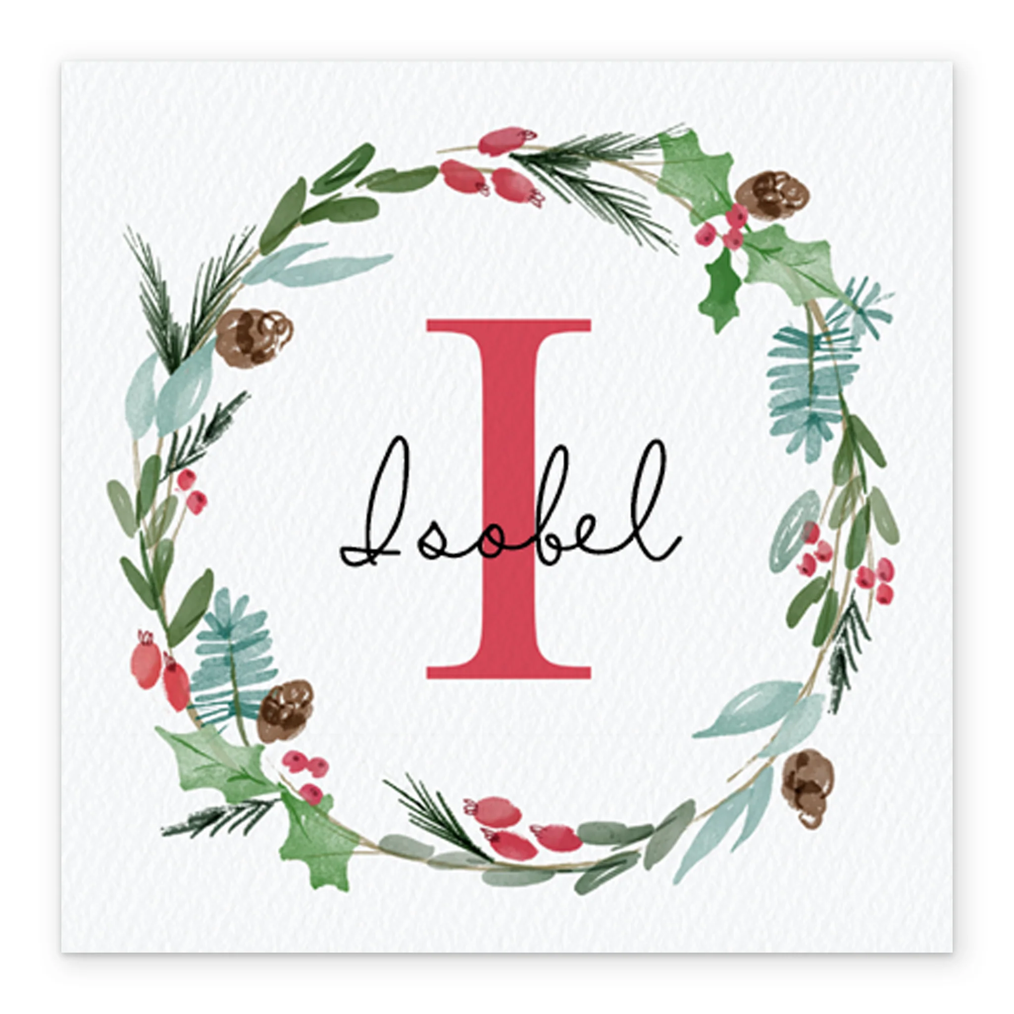 Personalised Wreath Monogram Letter I Christmas Card - Image 2