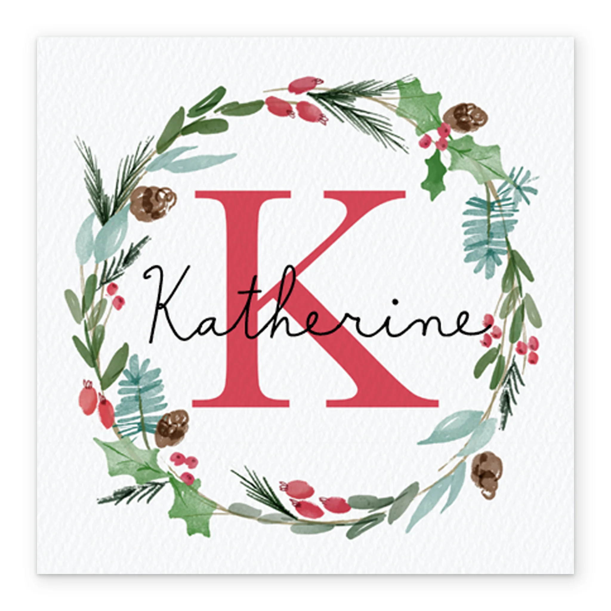 Personalised Wreath Monogram Letter K Christmas Card - Image 2
