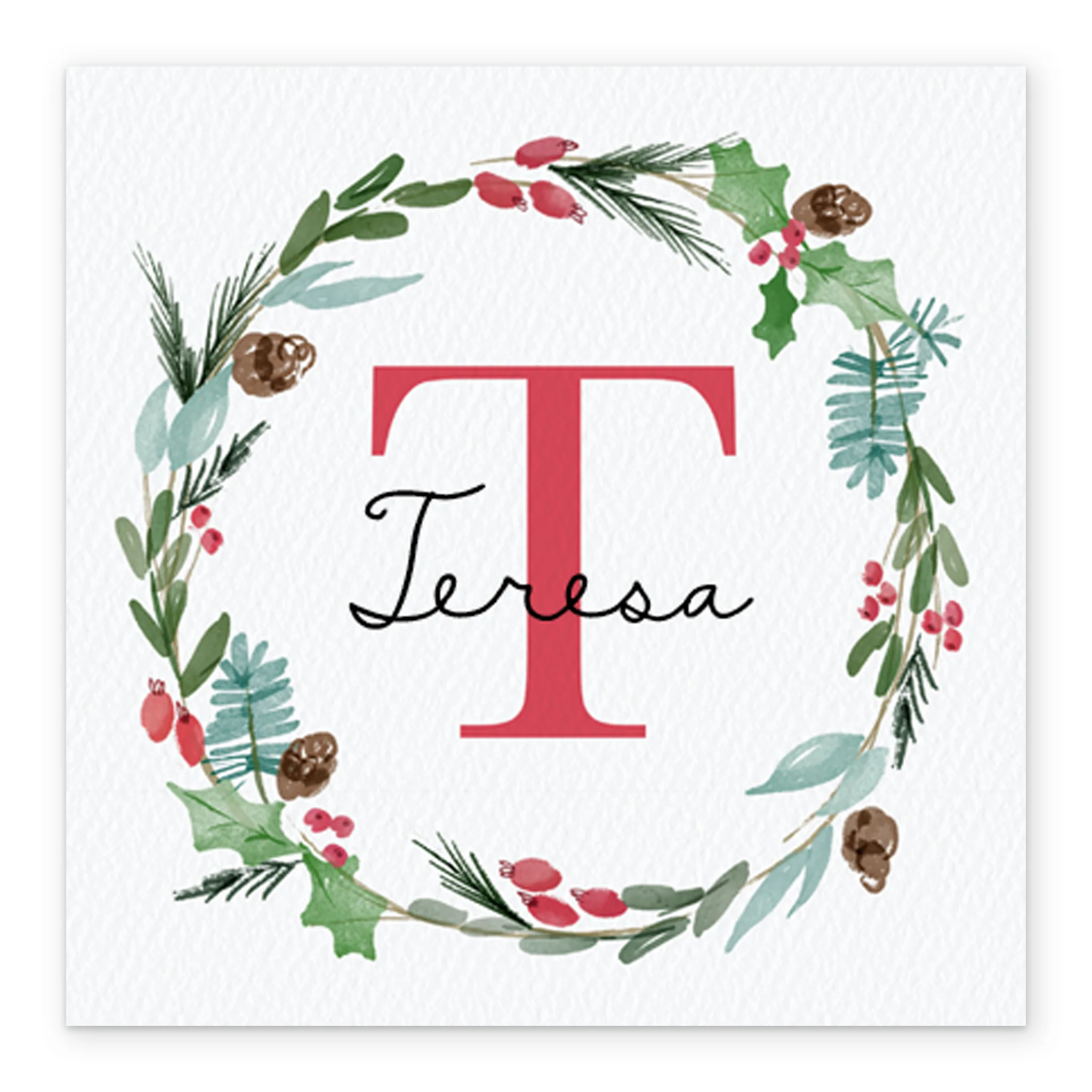 Personalised Wreath Monogram Letter T Christmas Card - Image 2
