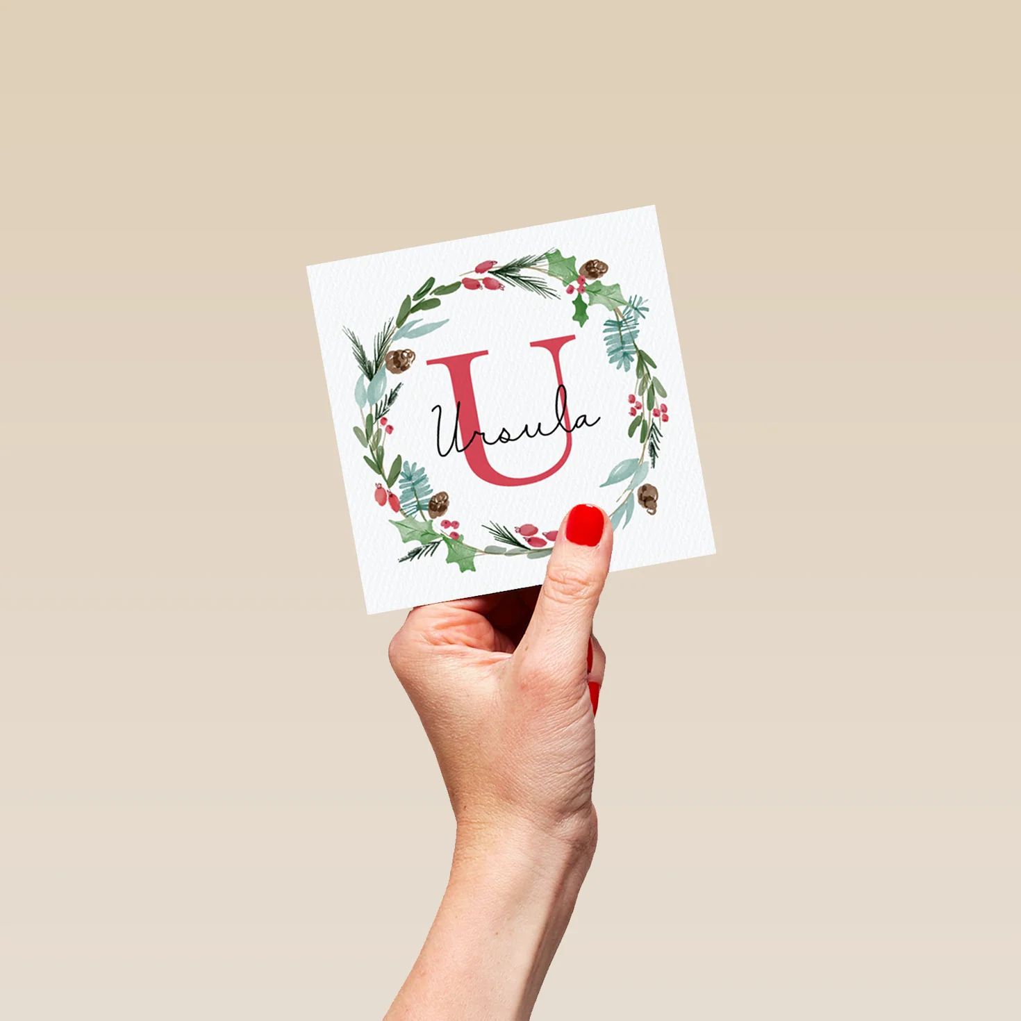 Personalised Wreath Monogram Letter U Christmas Card - Image 4