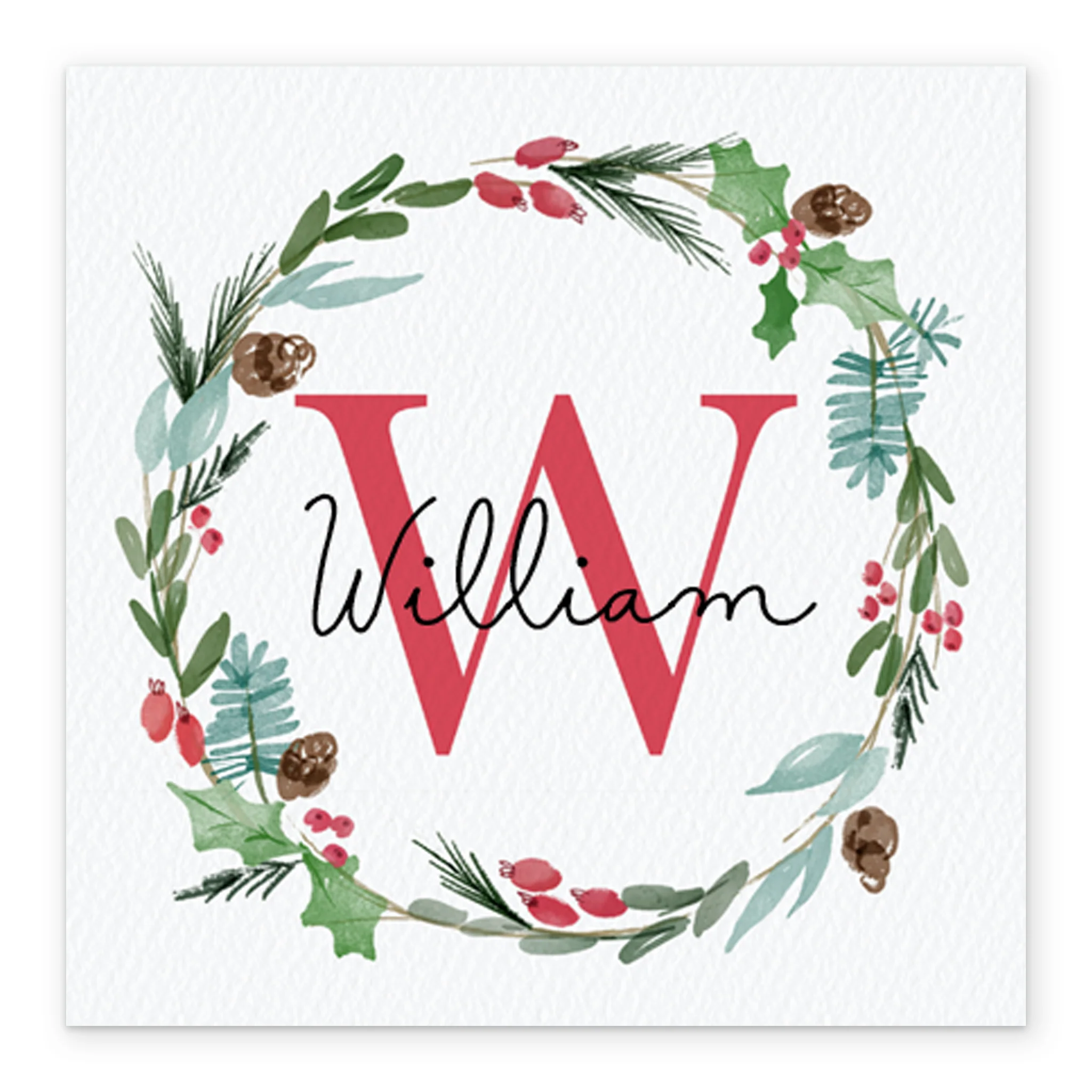 Personalised Wreath Monogram Letter W Christmas Card - Image 2