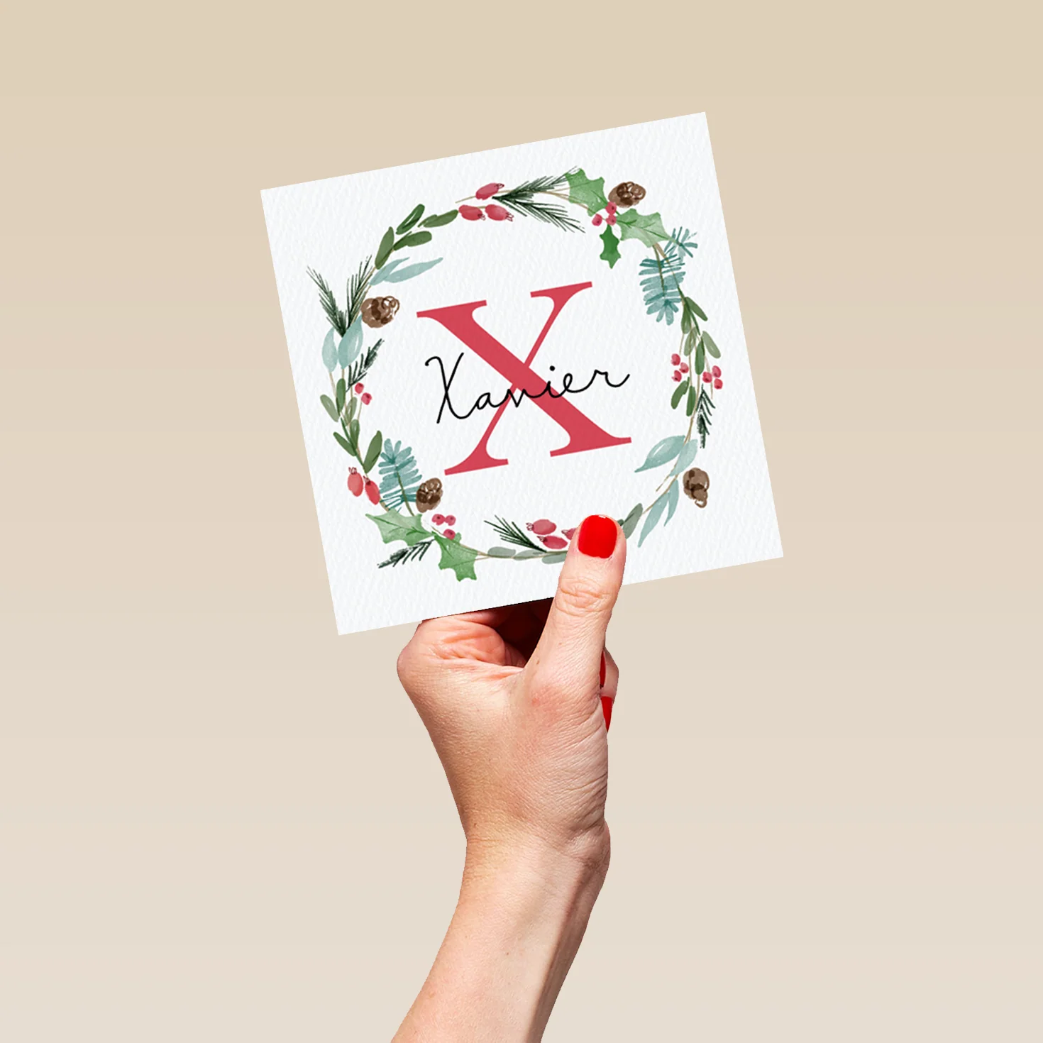 Personalised Wreath Monogram Letter X Christmas Card - Image 5