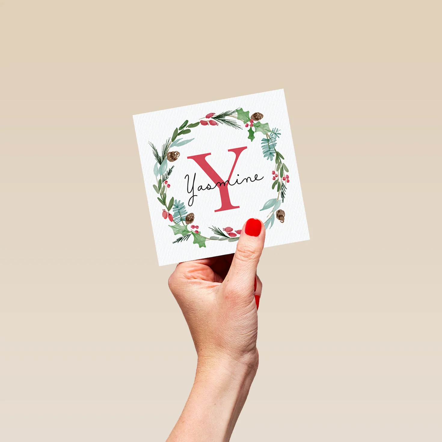 Personalised Wreath Monogram Letter Y Christmas Card - Image 4