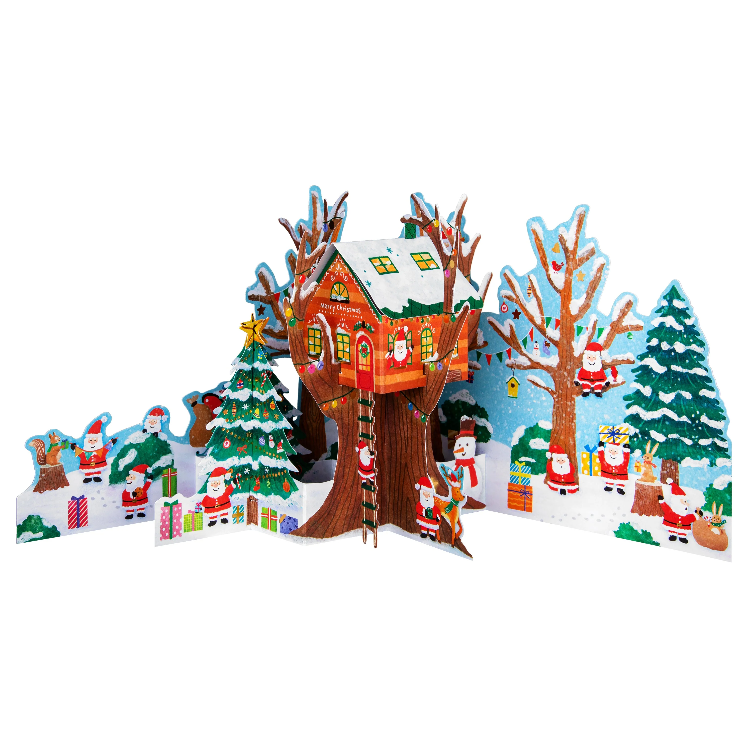 Pop-Up Christmas Card - 3D Pop-Up Festive Treehouse Scene