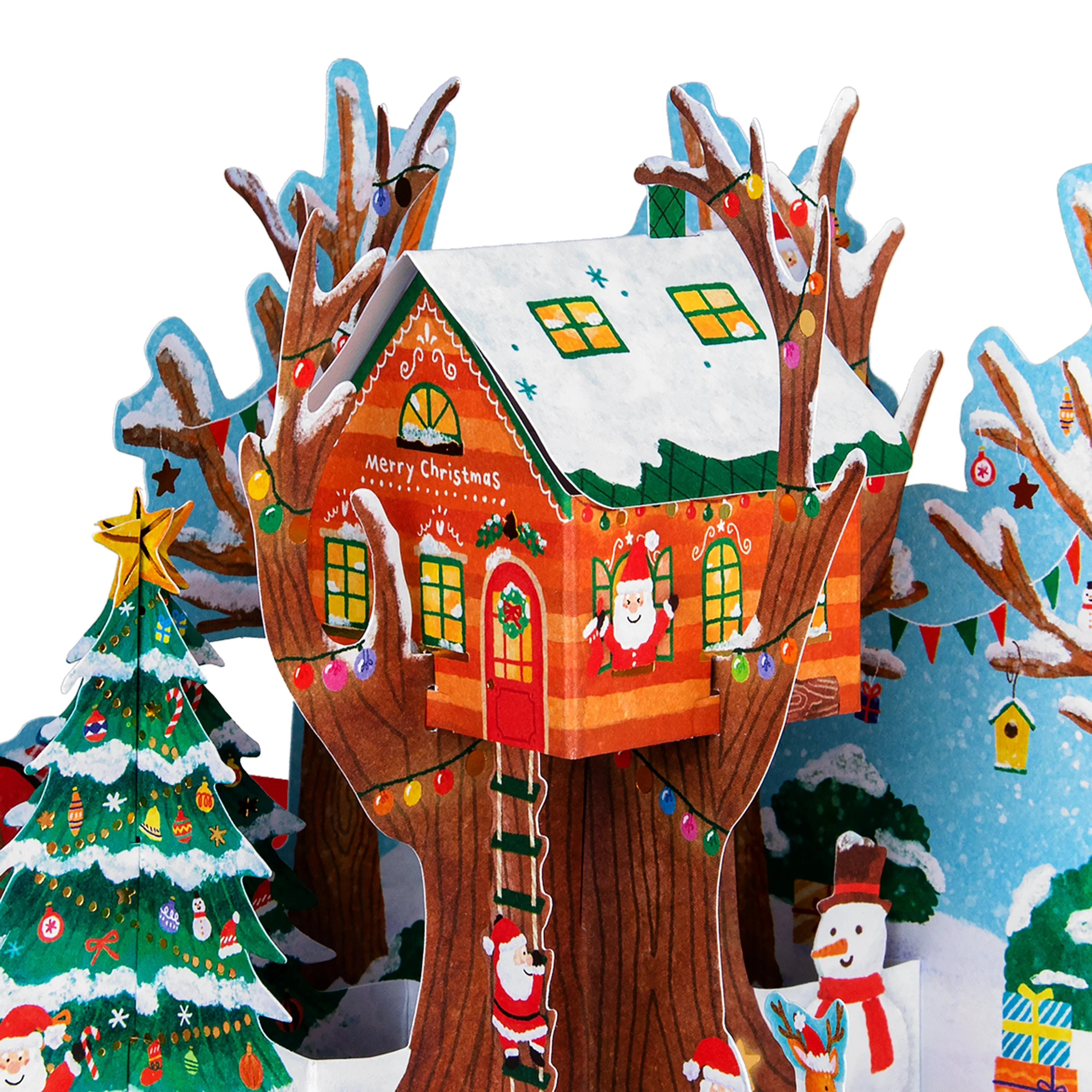 Pop-Up Christmas Card - 3D Pop-Up Festive Treehouse Scene - Image 3