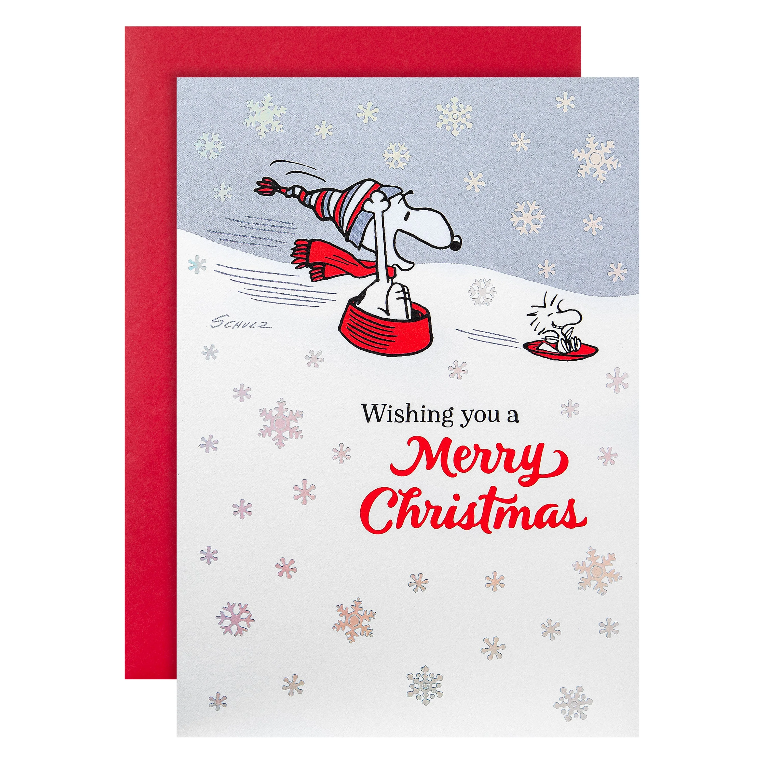 Pop-Up Christmas Card - 3D Pop-Up PEANUTS™ SNOOPY Card, SNOOPY Tobogganing Scene
