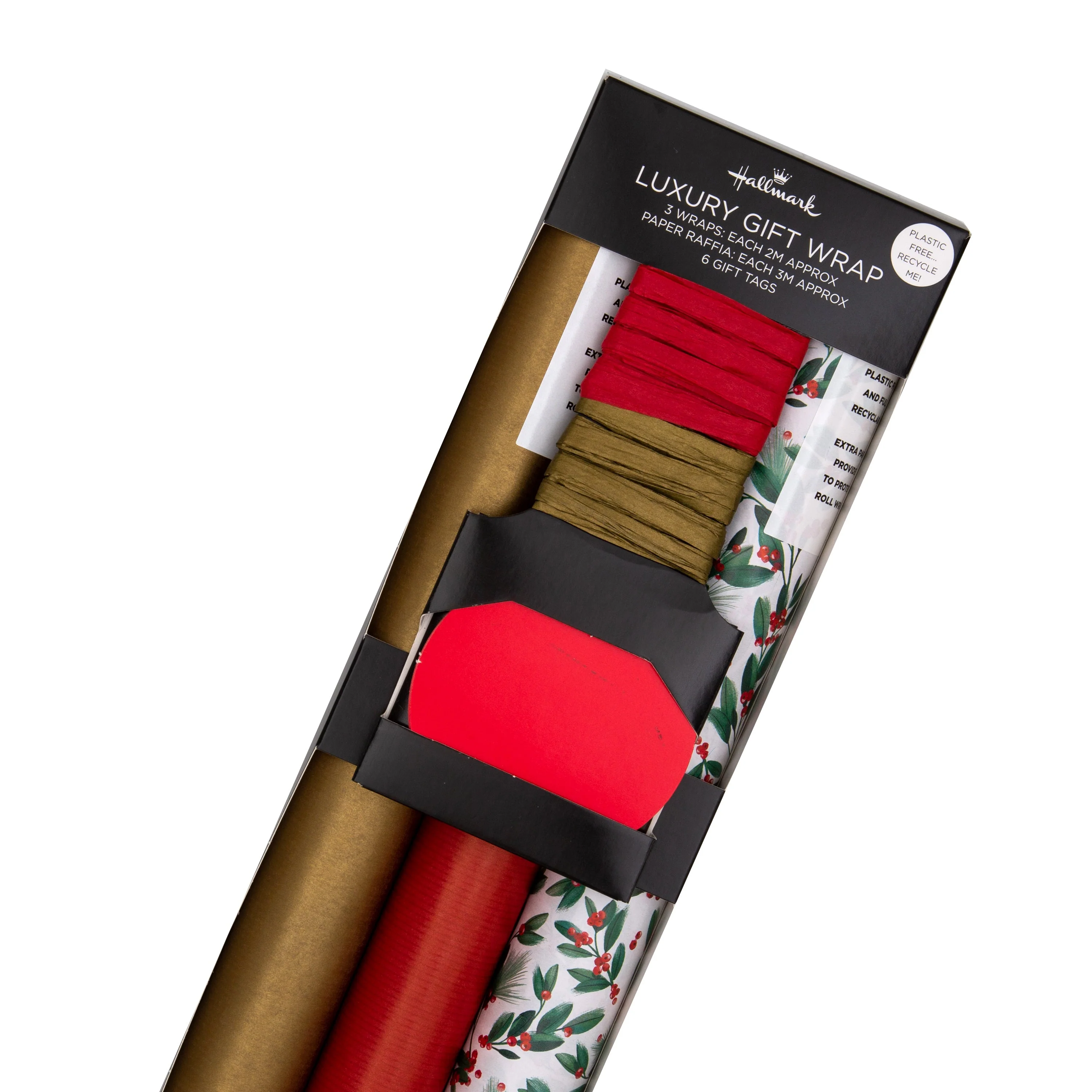 Red & Gold Christmas Wrapping Paper Pack - 3 Gift Wraps, 6 Tags & 2 Rolls of Ribbon - Image 3