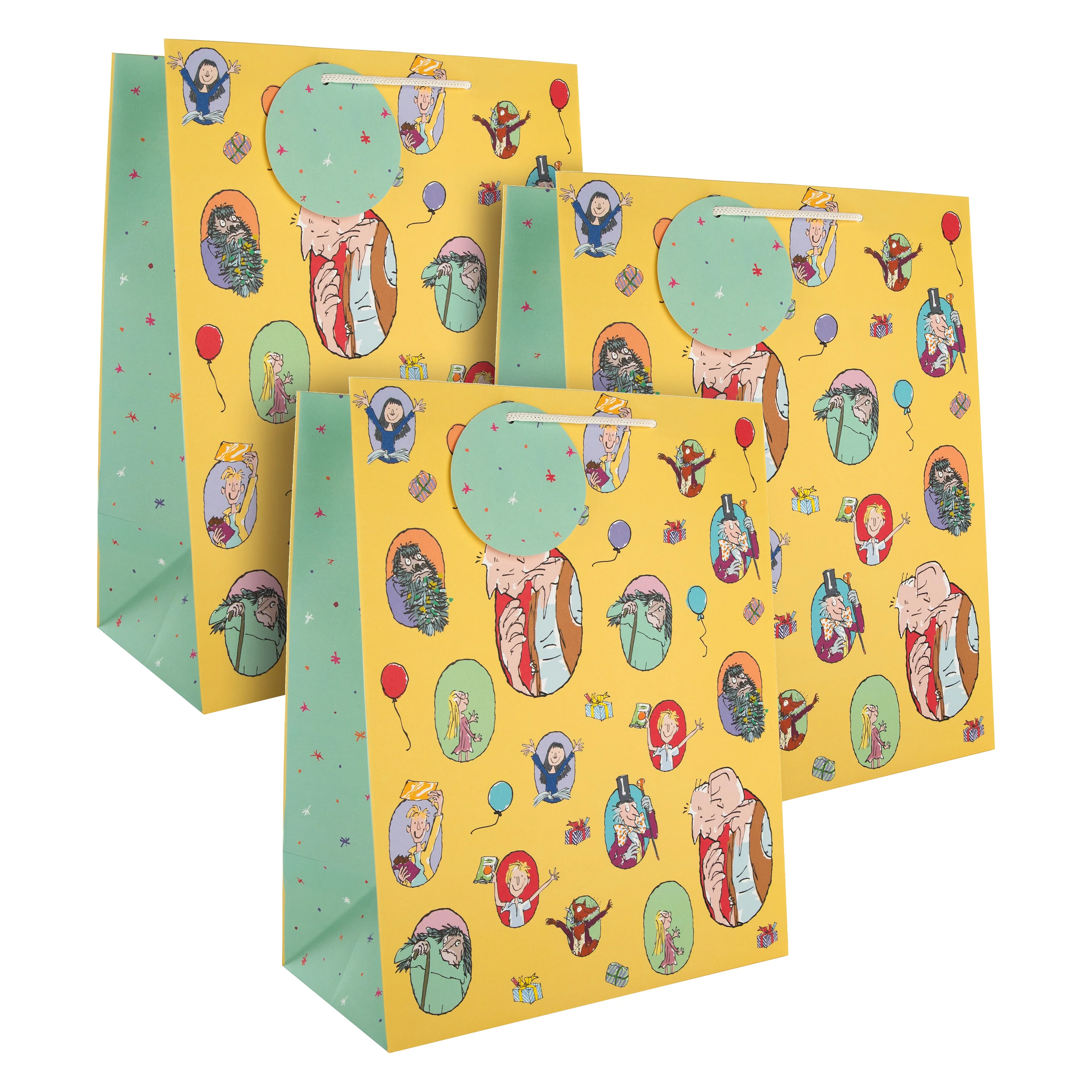 Roald Dahl & Quentin Blake Characters Birthday Gift Bag Multipack - 3 Bags in 1 Fun Design