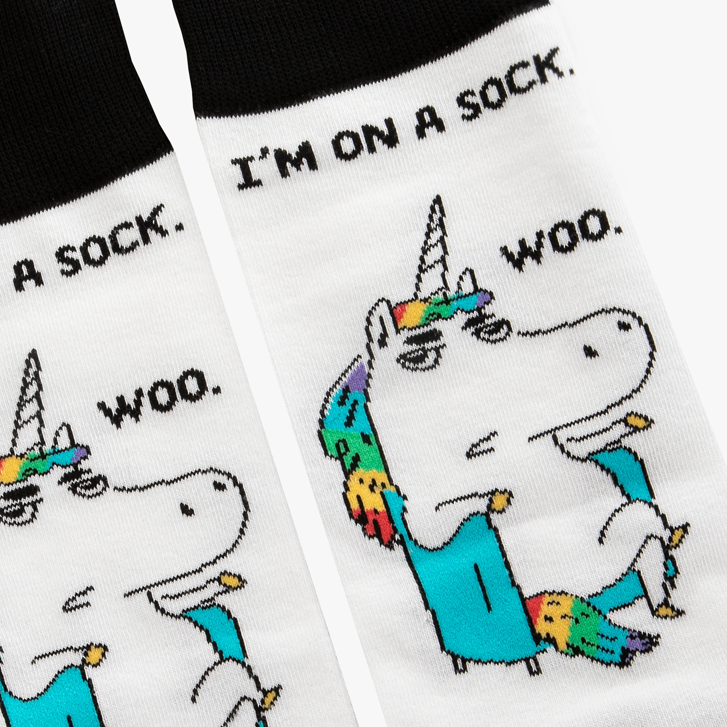 Shoebox Funny Pair of Socks - Rainbow Unicorn 'I'm on a sock. Woo' - Image 3