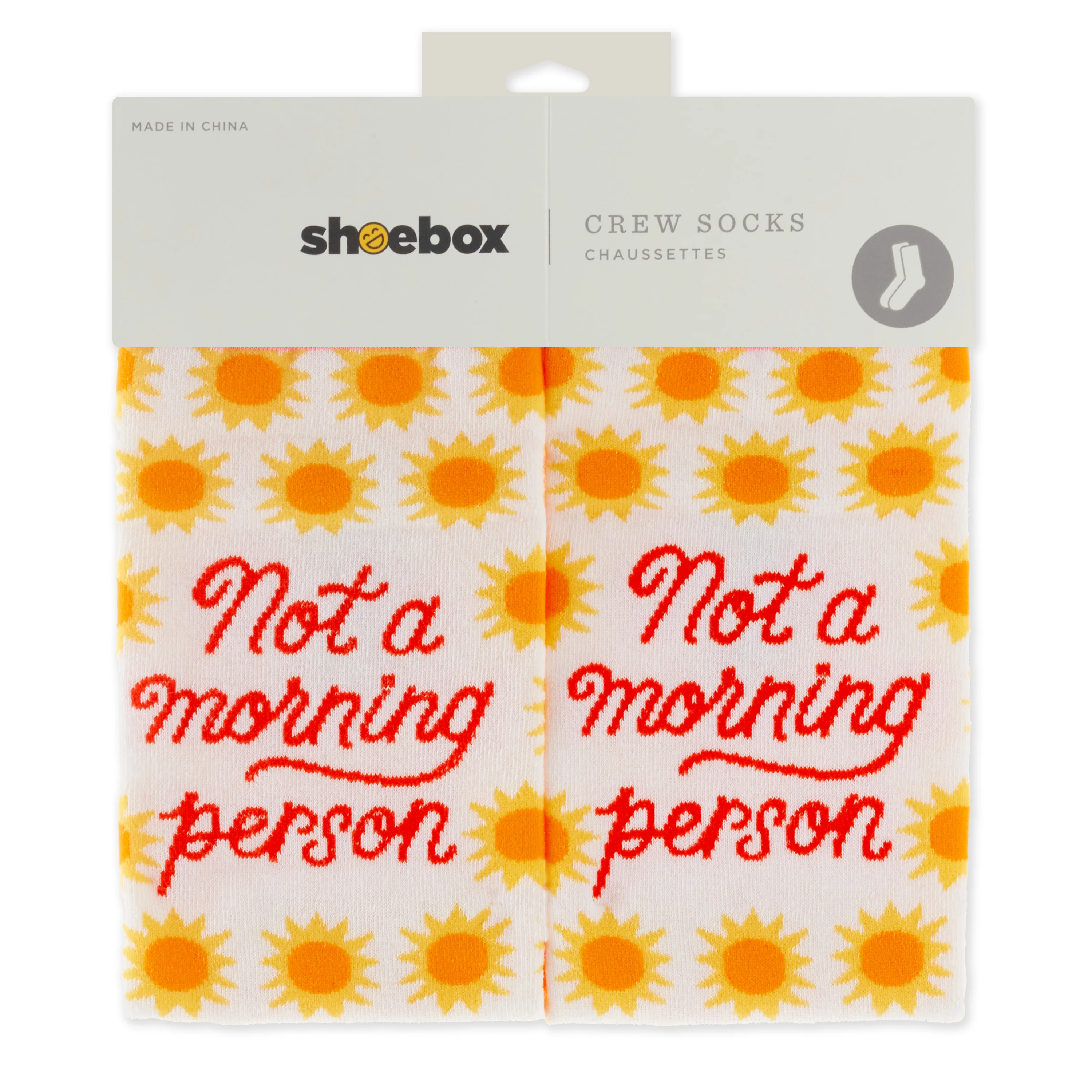 Shoebox Funny Pair of Socks - Yellow Suns 'Not A Morning Person' - Image 5