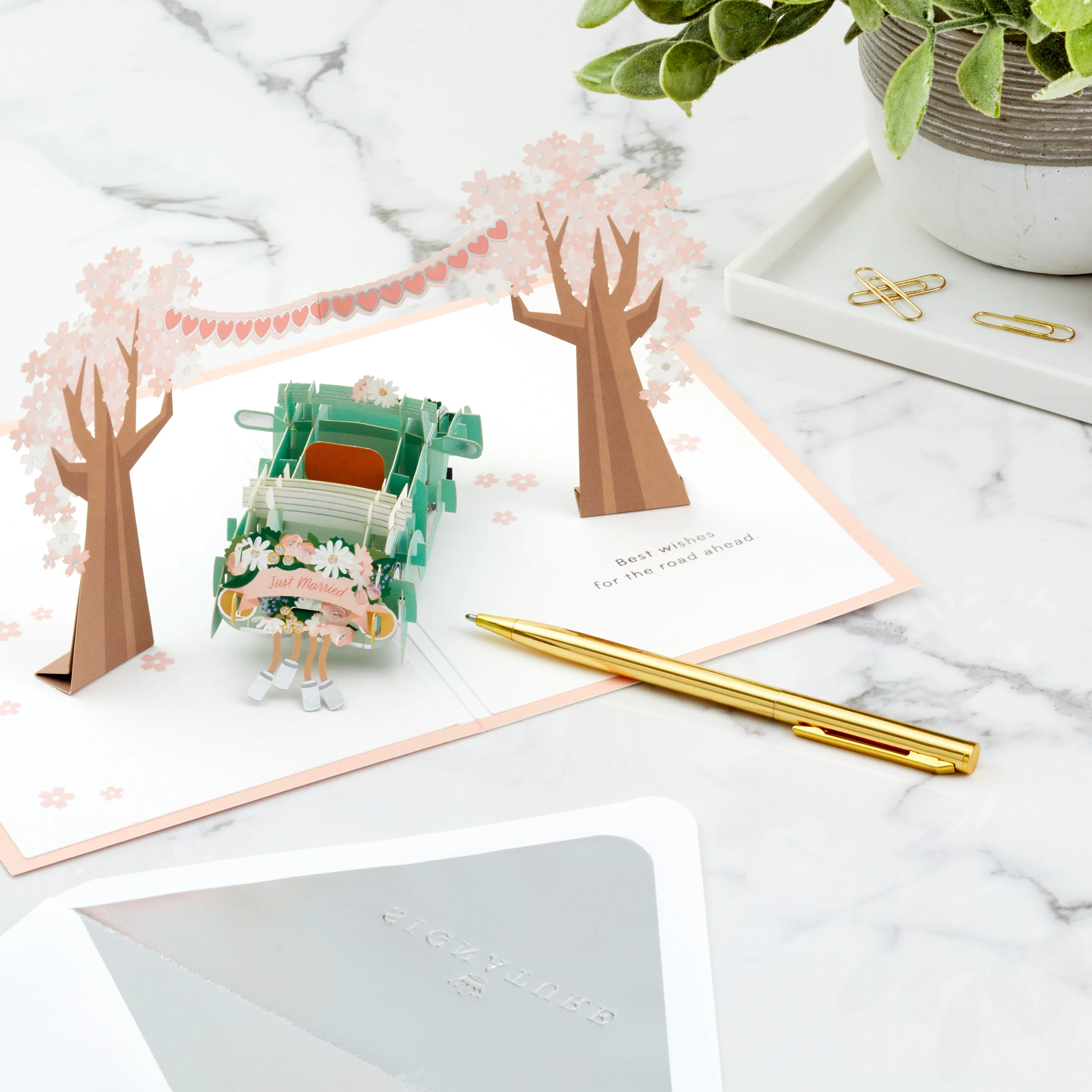 Signature Paper Wonder Wedding Card - 3D Pop Up Cherry Blossom & Car Design - Image 8