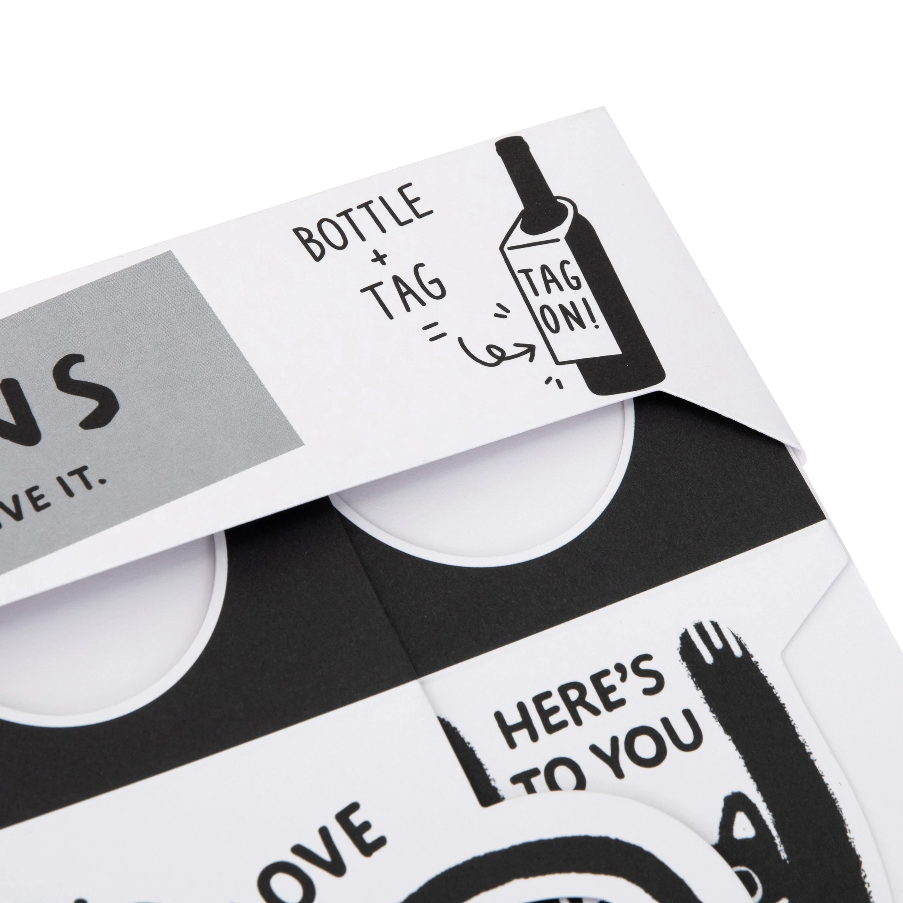 Tag-Ons Bottle Gift Tags Pack of 3 - Monochrome Cartoon Characters Design - Image 3