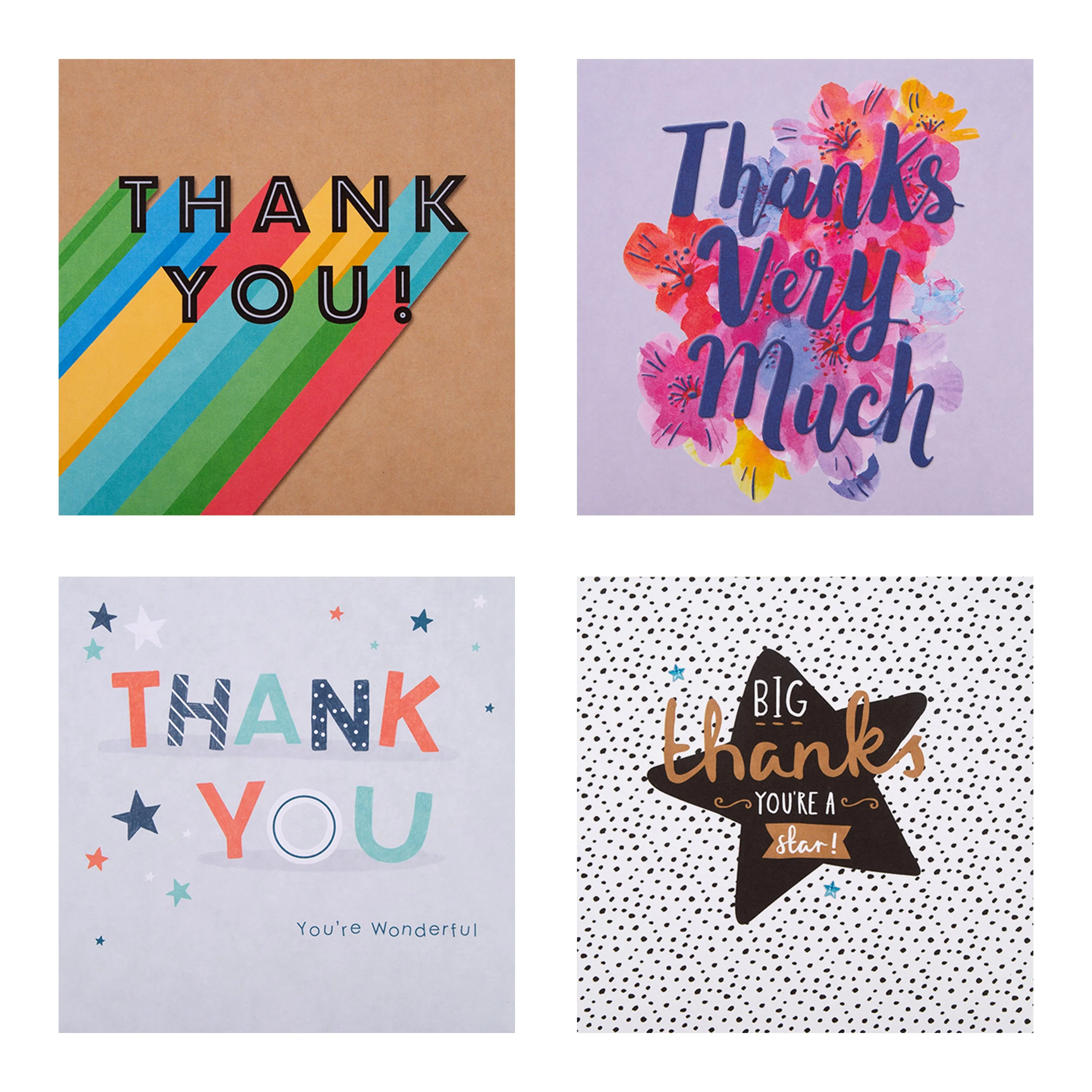 Thank You Cards - Multipack of 20 in 4 Fun Designs
