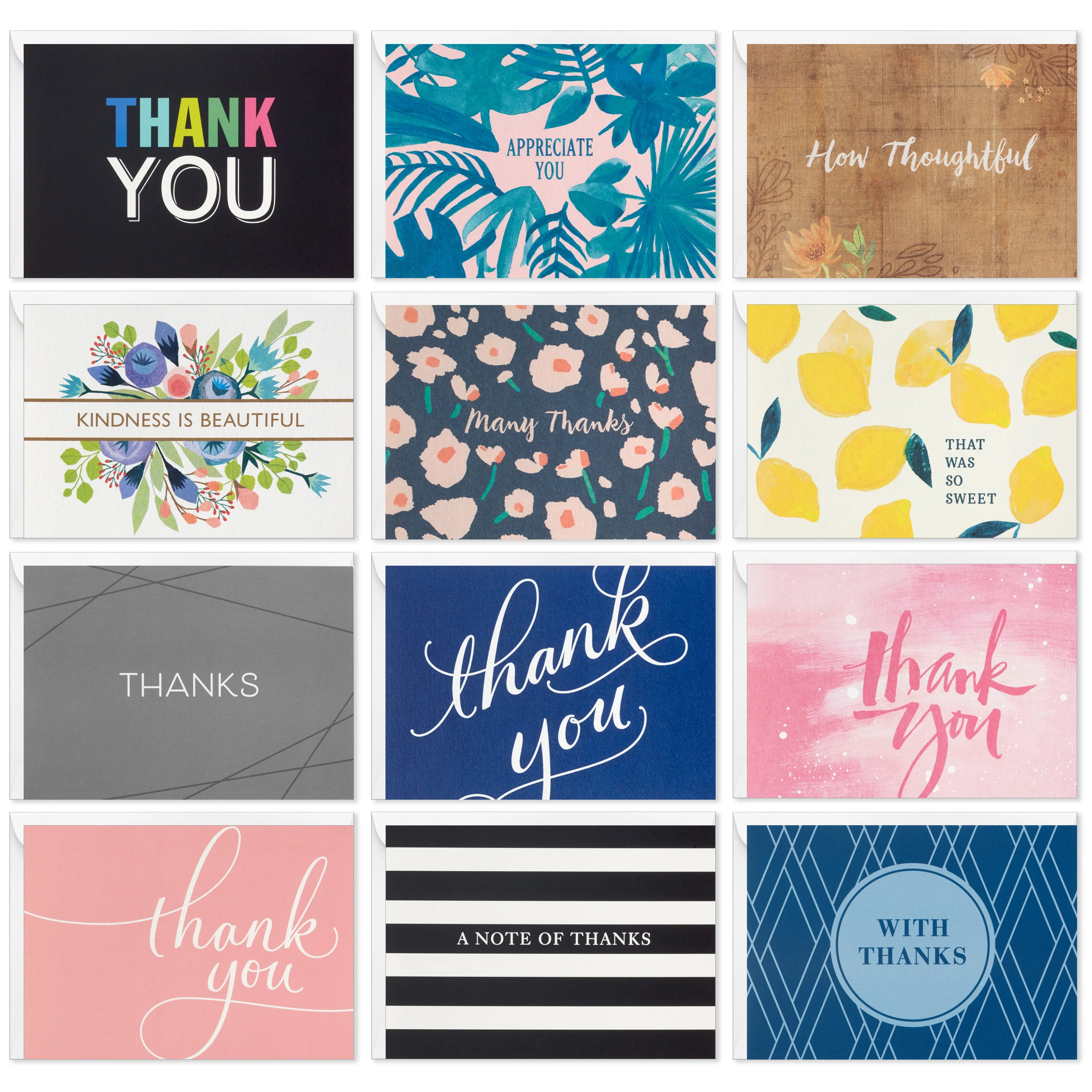 Thank You Cards Multipack - Pack of 48 in 12 Designs