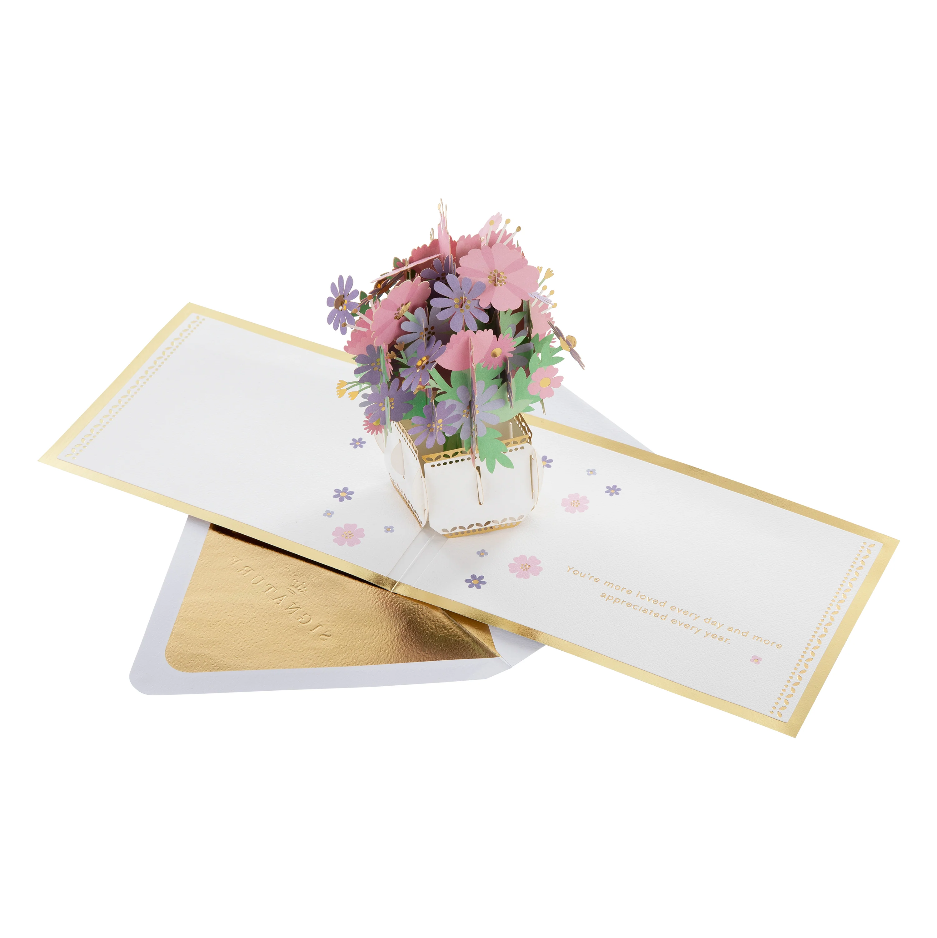 Thinking of You Card - 3D & Pop-Up Lilac & Pink Flowers in Vase Design - Image 2