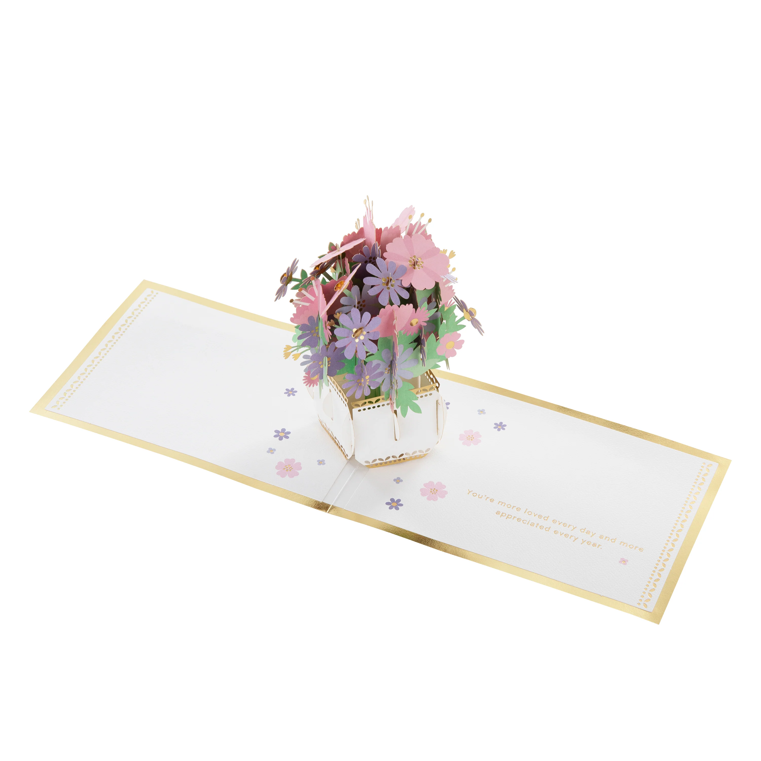 Thinking of You Card - 3D & Pop-Up Lilac & Pink Flowers in Vase Design - Image 3