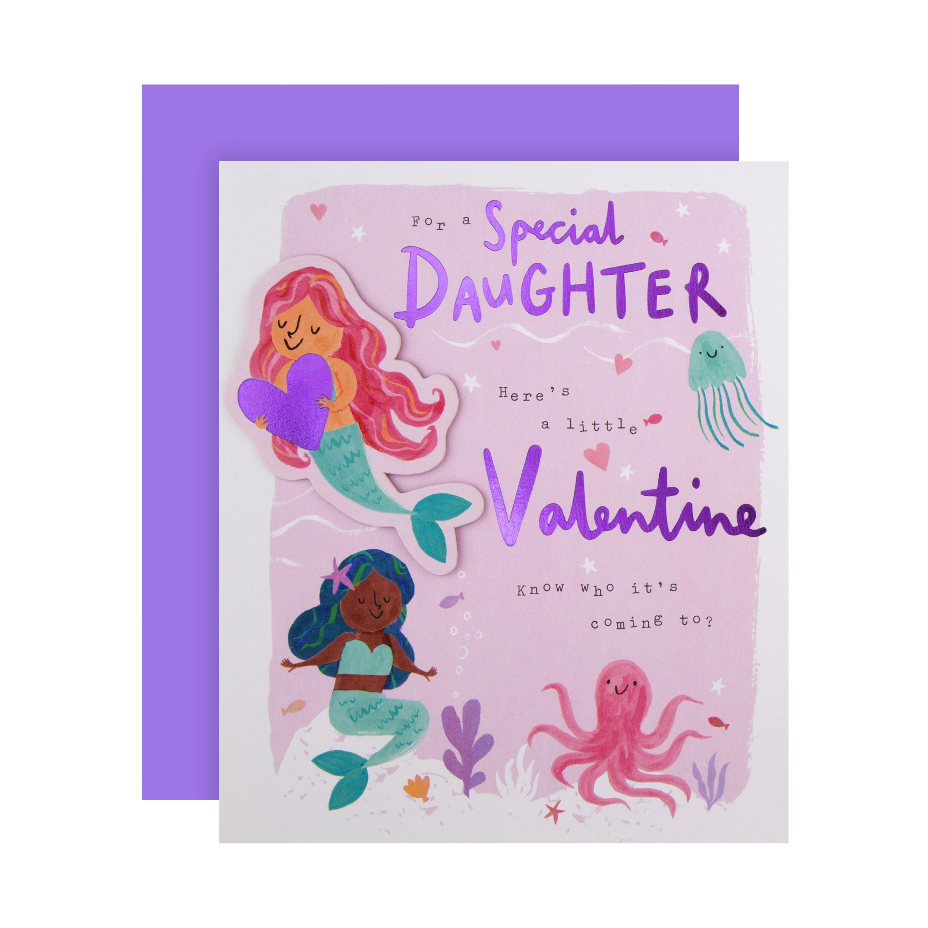 Valentine Card for Daughter - Cute 3D Effect Mermaid Design