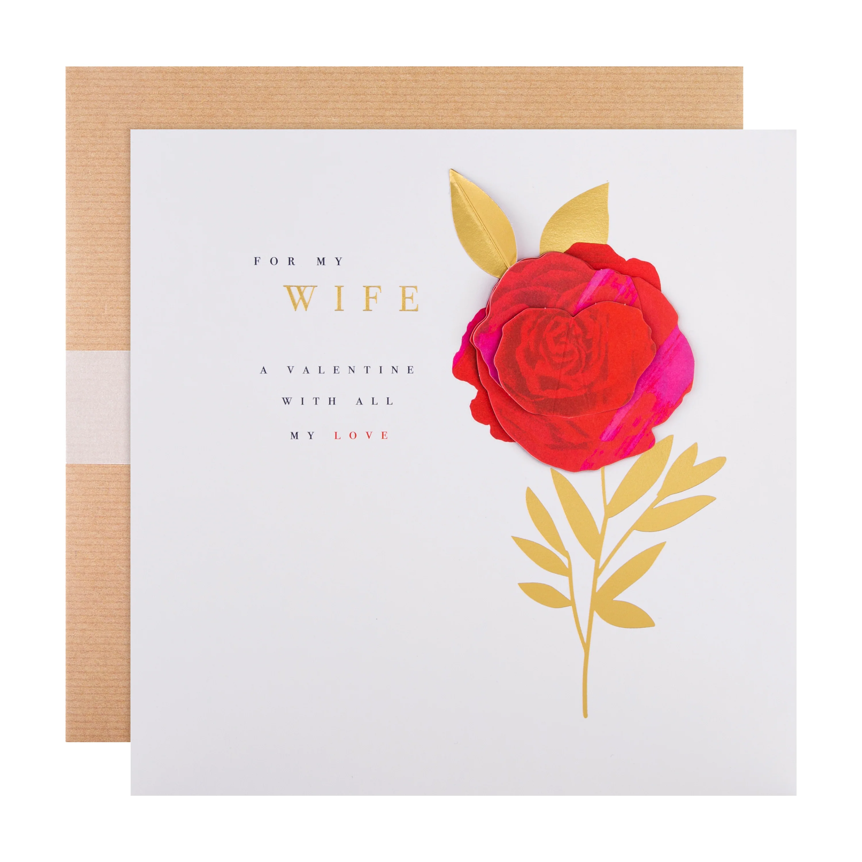 Valentine's Card for Wife - Classic Red Rose Design with Gold Foil - Image 3