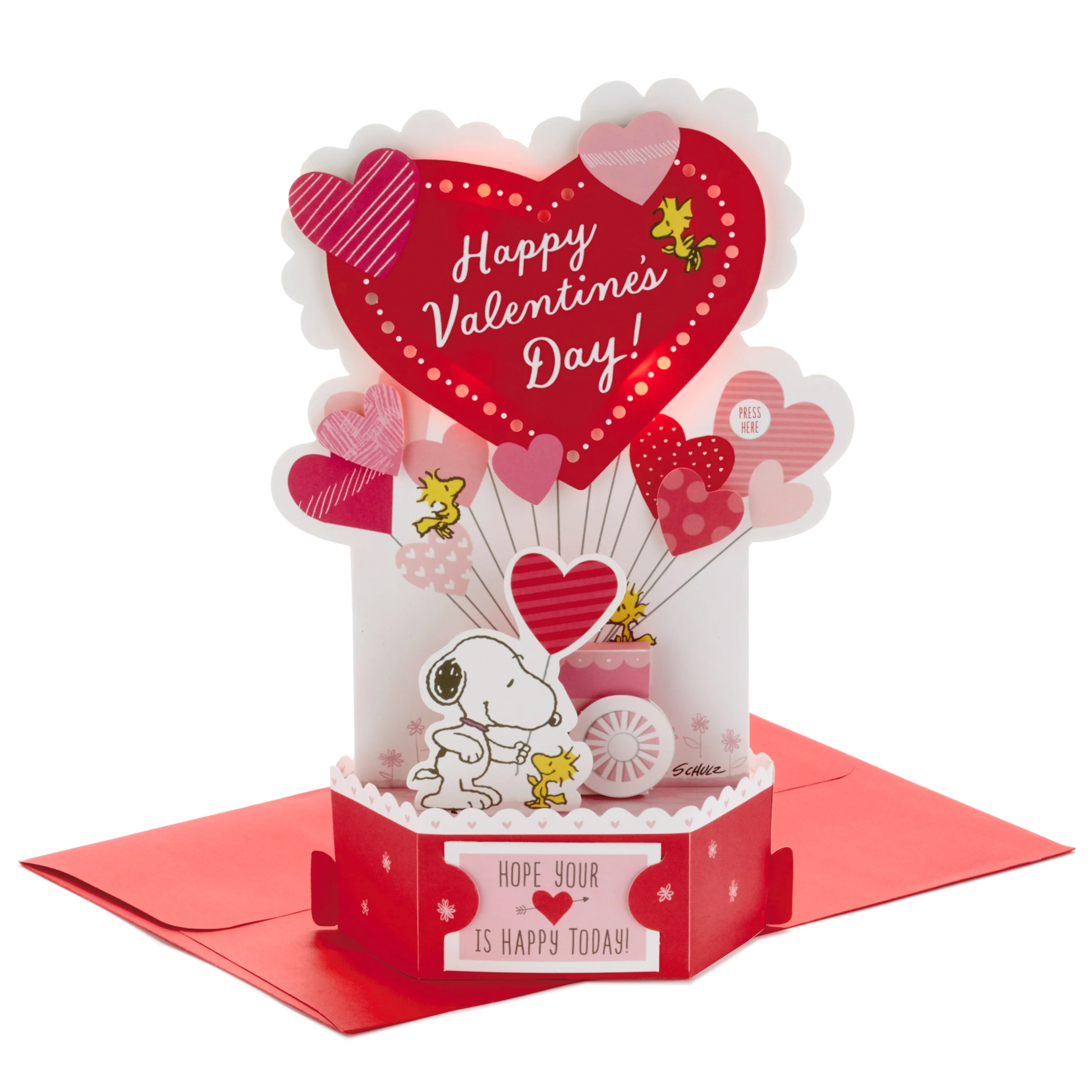 Valentine's Day Card - 3D & Pop Up Musical & Light Up PEANUTS™ SNOOPY & WOODSTOCK Design - Image 3