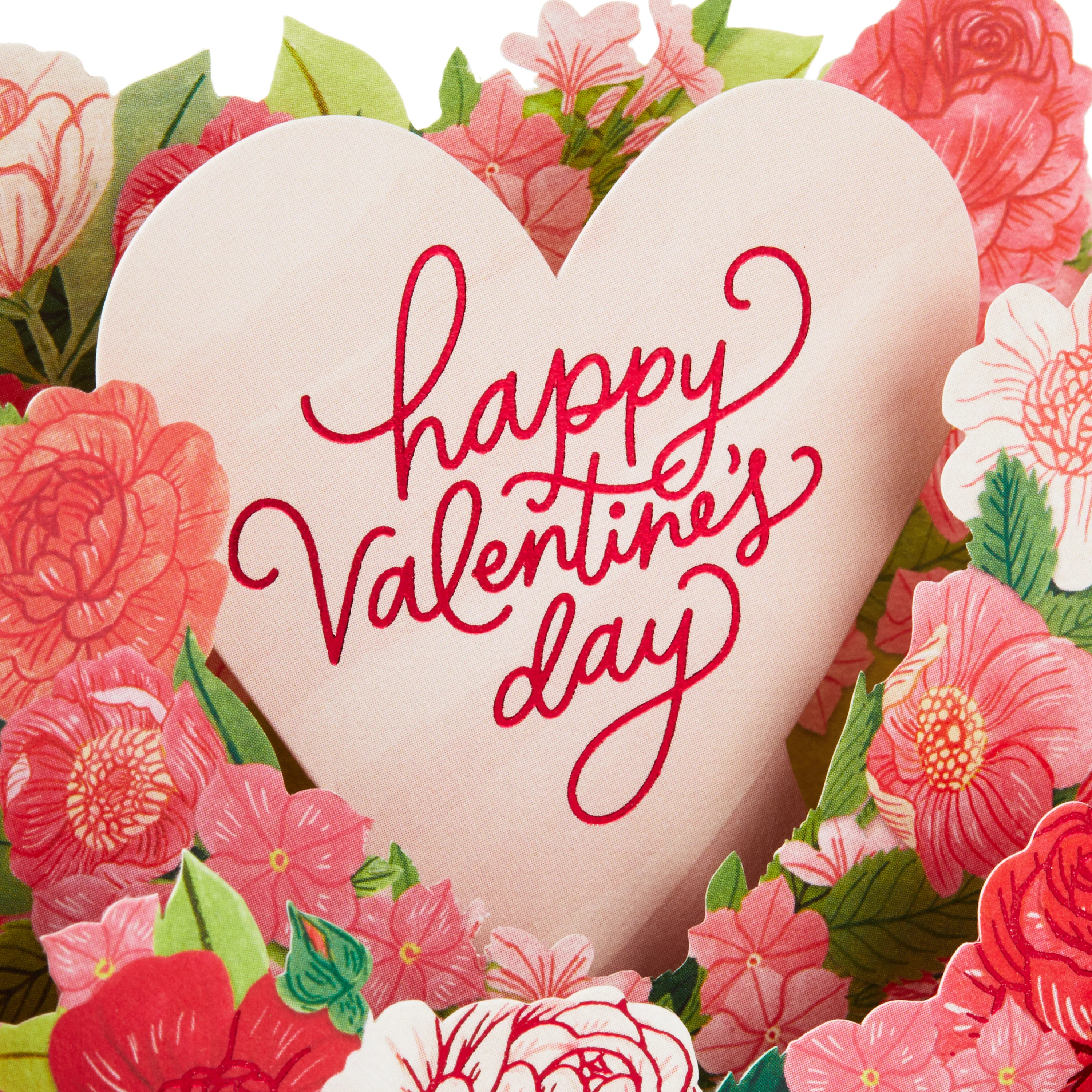 Valentine's Day Card - Mini 3D & Pop Up Pink Heart & Florals Design - Image 4