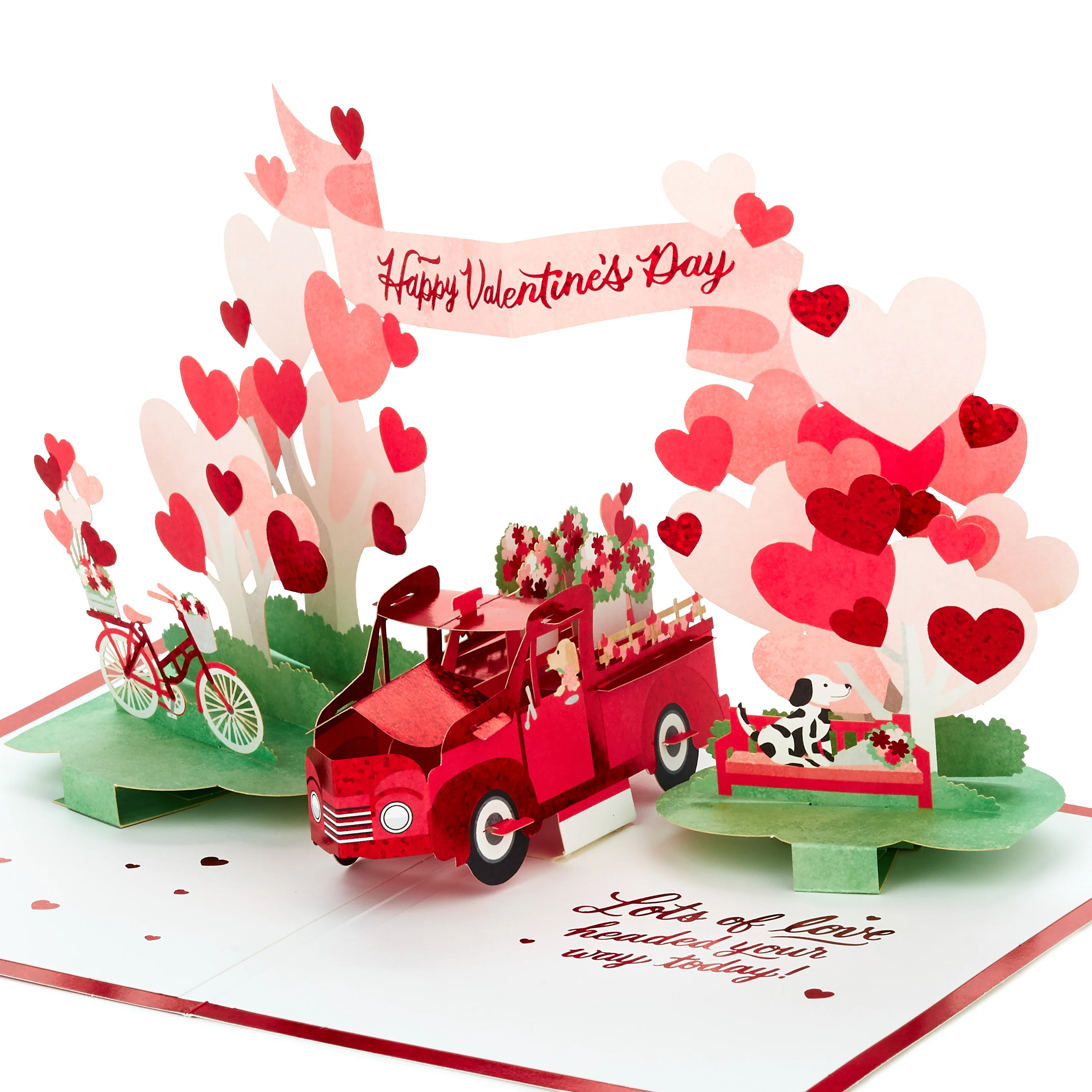 Valentine's Day Card - 3D & Pop Up Red Truck & Dogs Design
