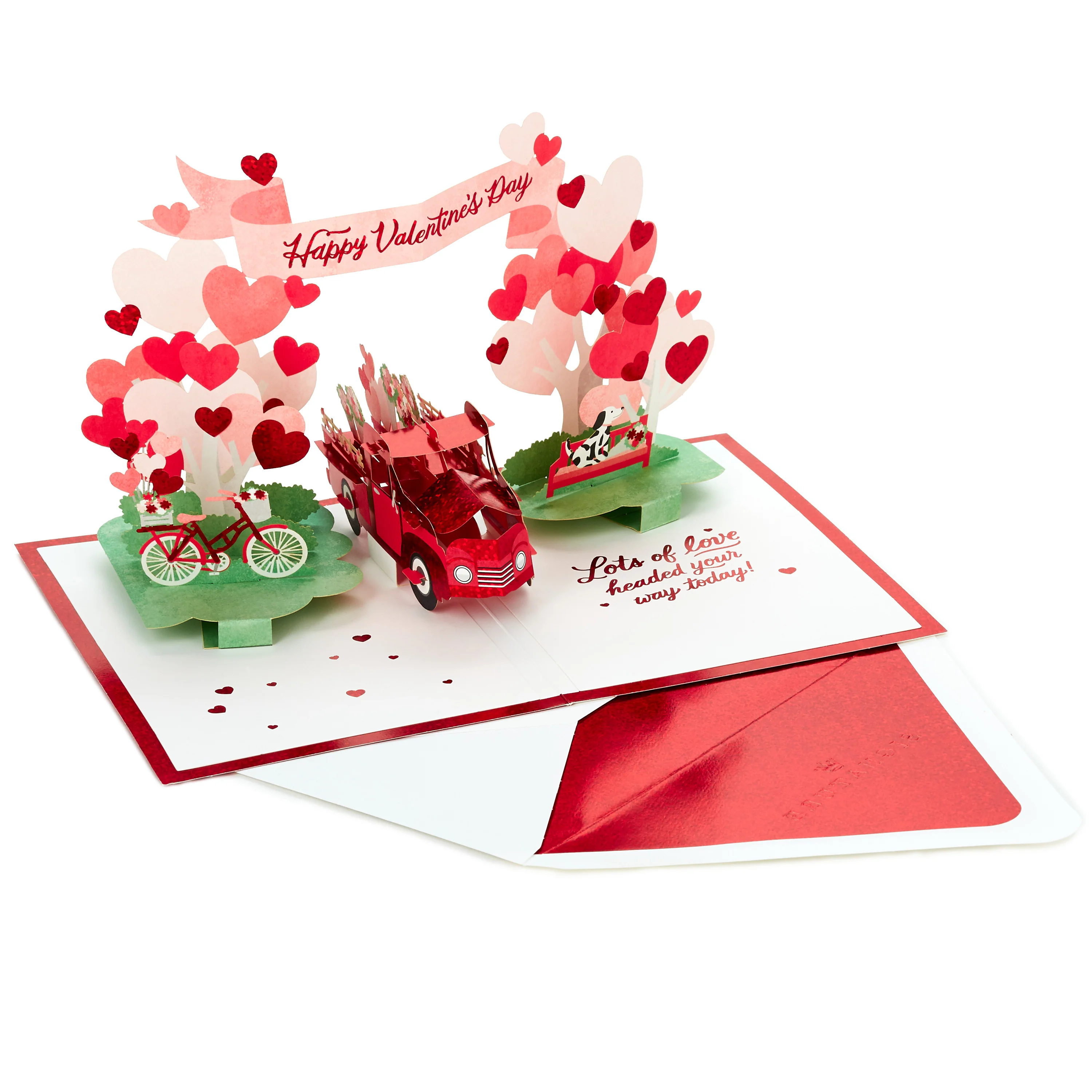 Valentine's Day Card - 3D & Pop Up Red Truck & Dogs Design - Image 2