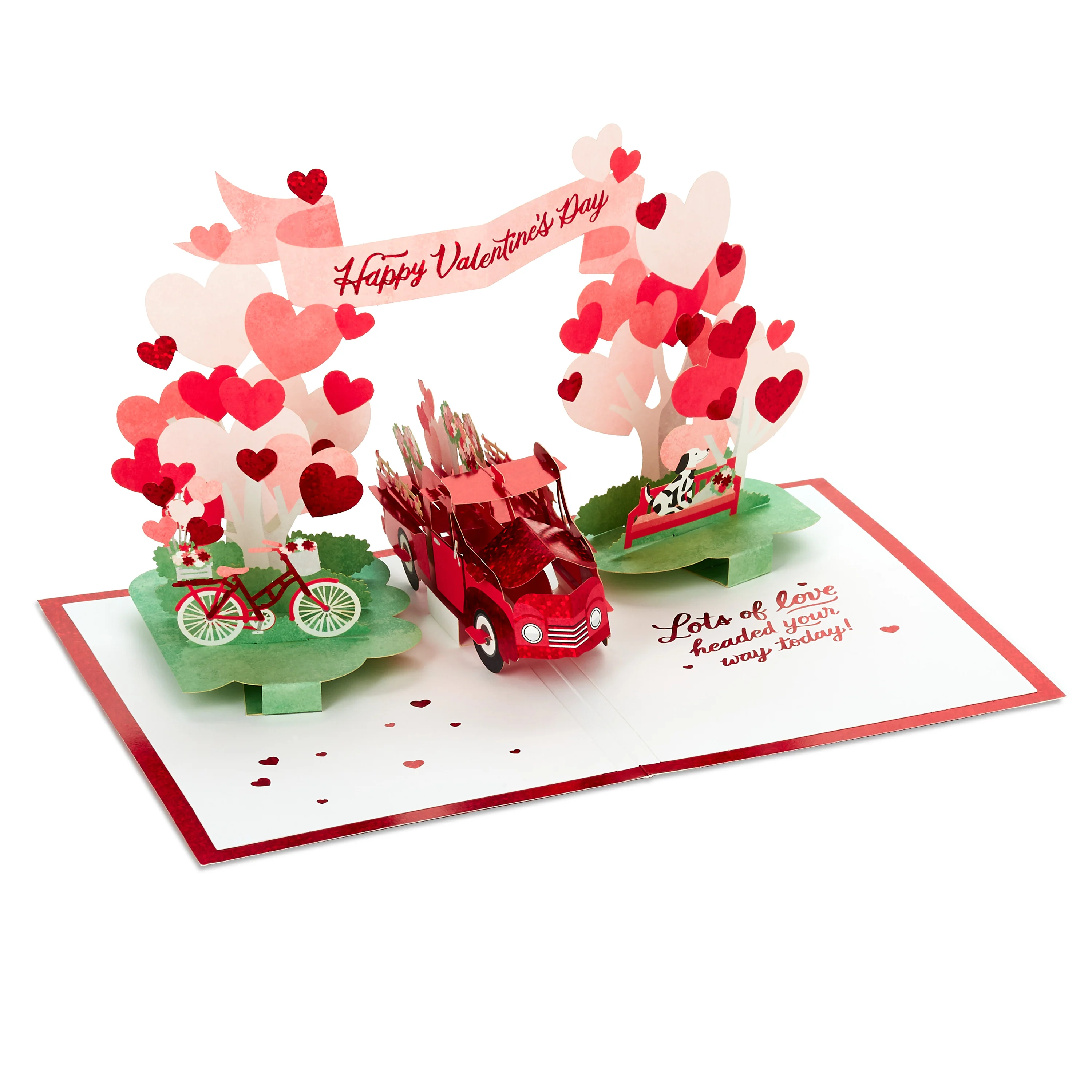 Valentine's Day Card - 3D & Pop Up Red Truck & Dogs Design - Image 3