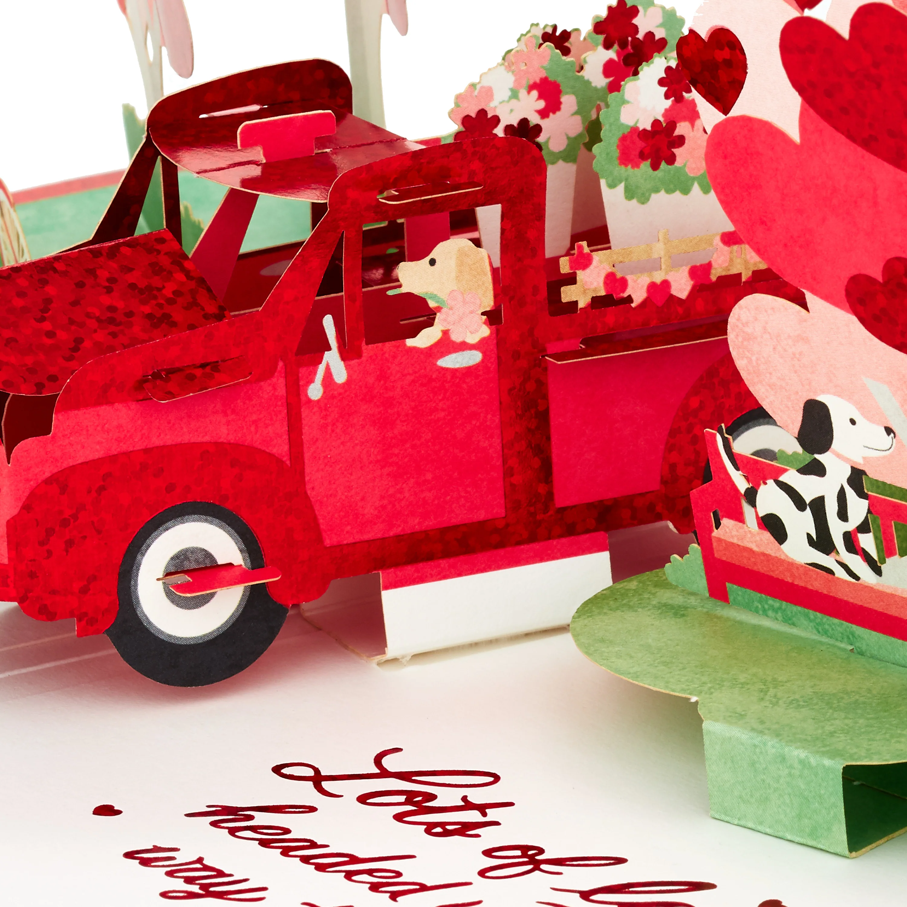 Valentine's Day Card - 3D & Pop Up Red Truck & Dogs Design - Image 4